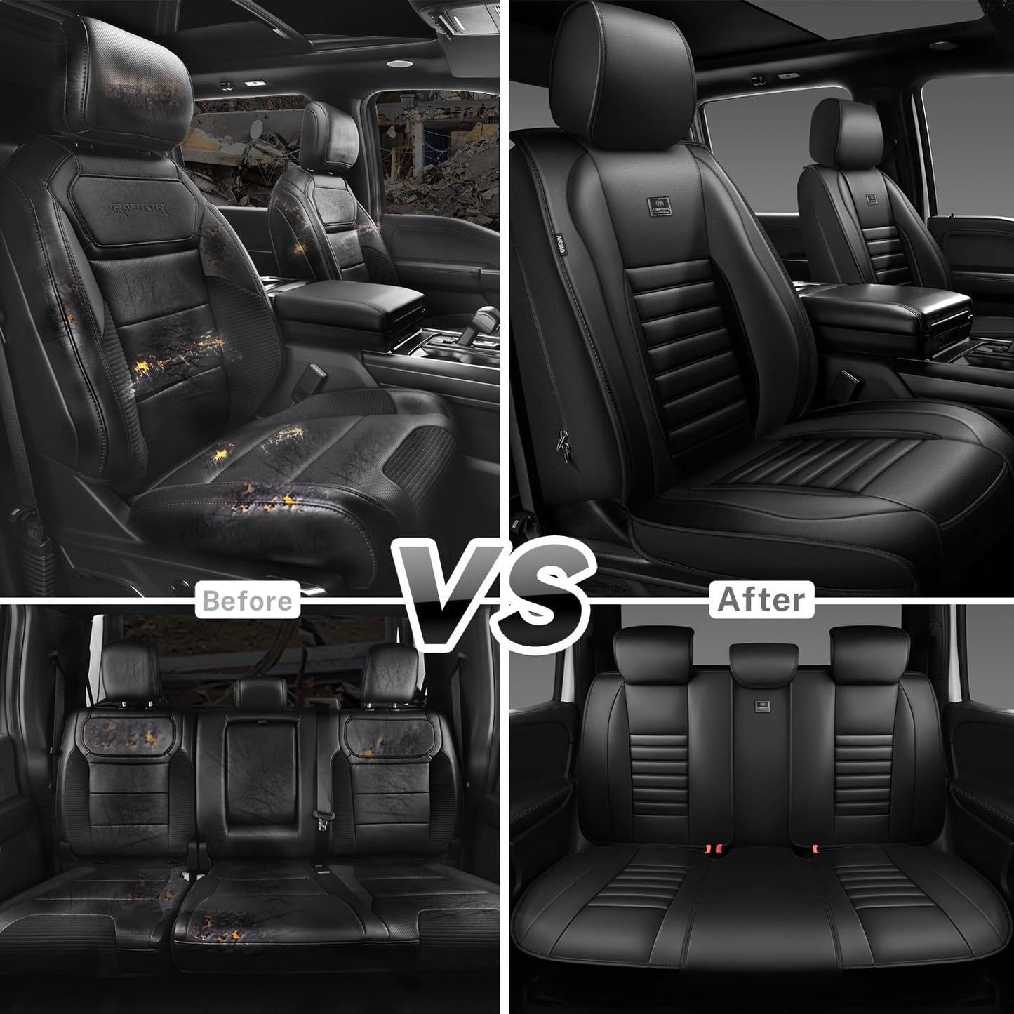 CAR PASS Nappa Leather Car Seat Covers Full Set, Luxury Seat Protector for Cars, Waterproof Anti-Slip Car Seat Cushion Armrest Compatible Airbag Universal for Sedan SUV Pick-up Truck Automotive, Black