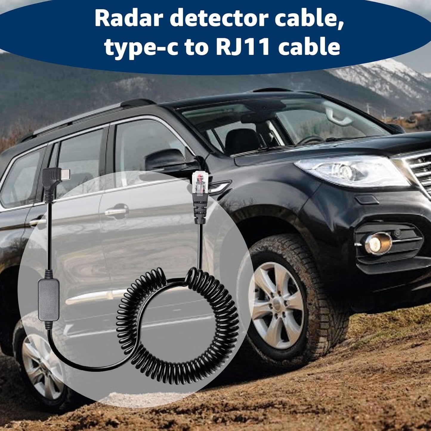 Radar Detector Colied Cord with USB-C to RJ11 Plug Cable 5V-12V Power Cable Compatible with Escort Uniden Radenso XP Beltronics Cobra Whistler 9.8FT Powered for 12V Radar Detectors
