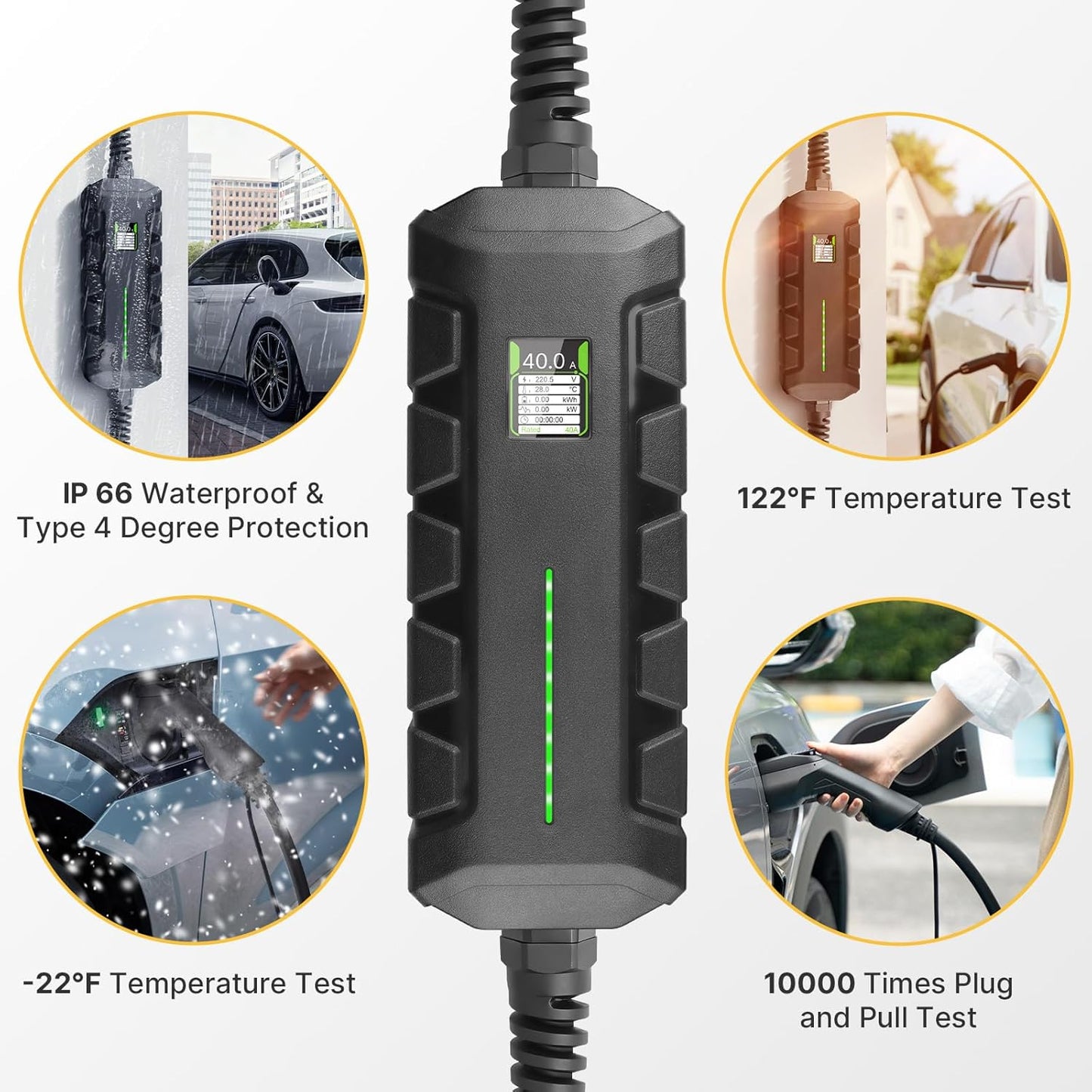 Level 2 EV Charger ETL Certified, 40A 9.6KW Home Charging Station, Plug-in NEMA 6-50 240V, Portable EV Charger with 25FT Cable for SAE J1772 Cars