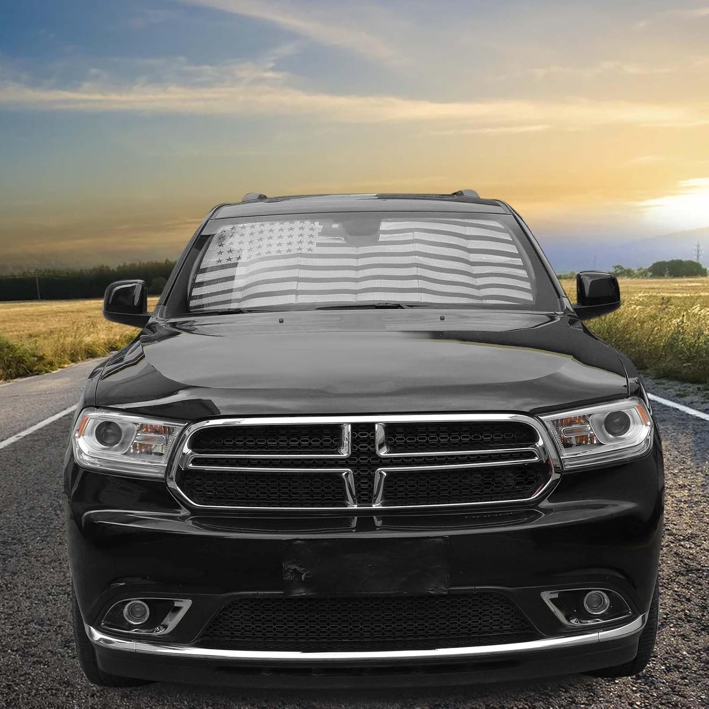 RT-TCZ Windshield Sunshade Sun Shade Heat Shield Window Sun Visor Mat for Dodge Durango 2011-2024,US Flag