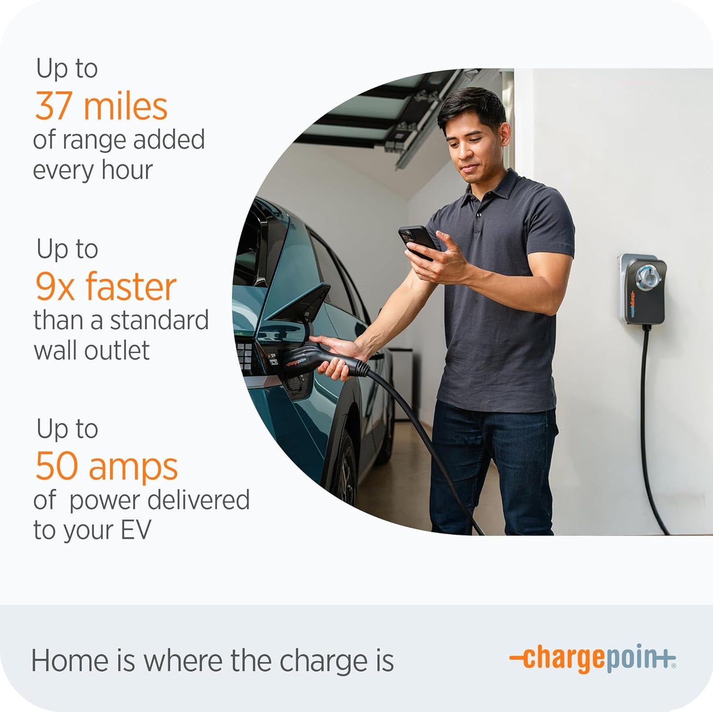 ChargePoint HomeFlex Level 2 EV Charger J1772, Hardwired for Electric Car - Fast Smart Battery Power Charging at Home for Electric Automobile Vehicles