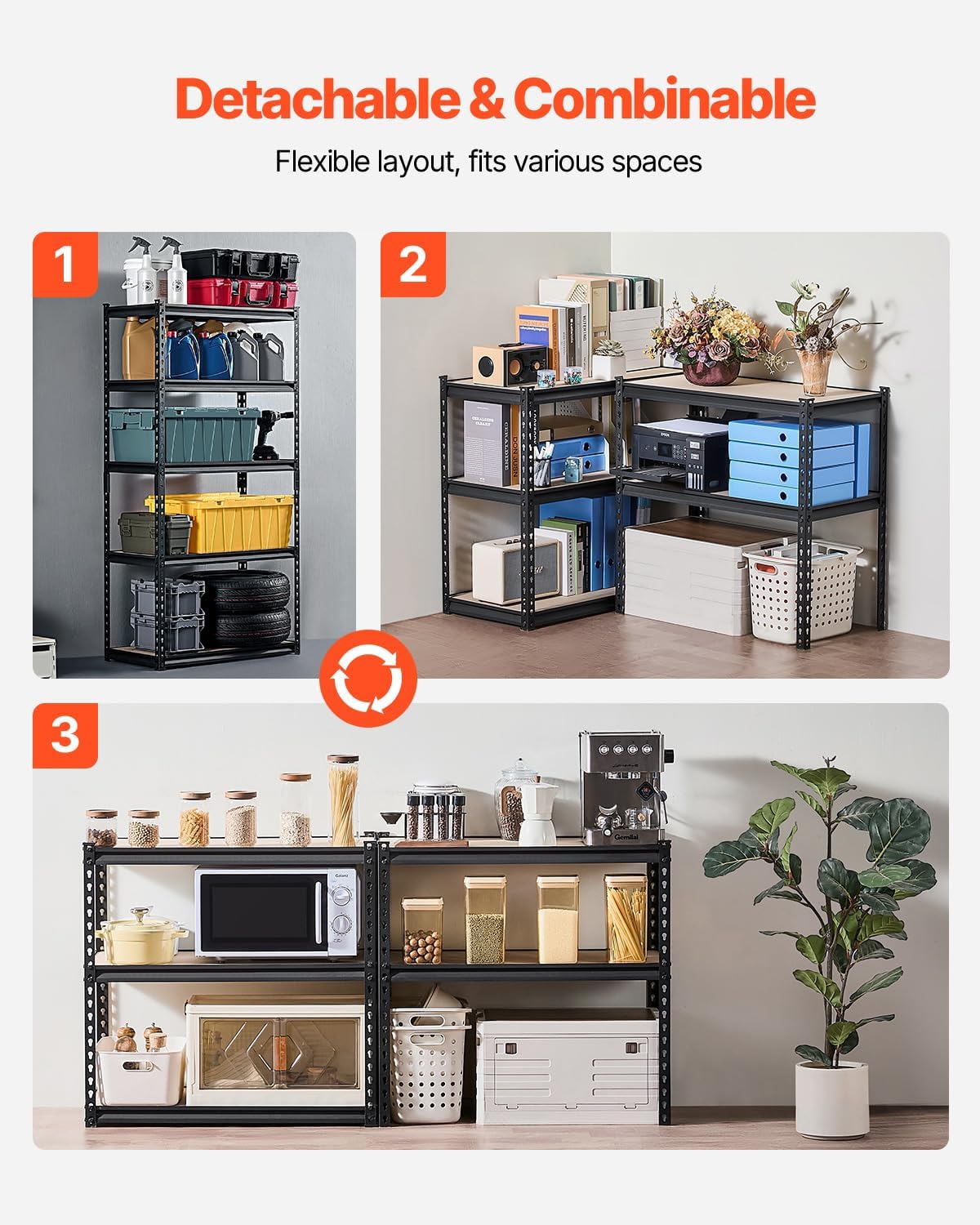 VEVOR Storage Shelves, 2000 lbs, 5 Tier Garage Storage Shelving, 16" D x 32" W x 62.8" H Adjustable Metal Shelves for Garage Shelves Utility Rack Shelf, Ideal for Kitchen, Warehouse, Basement, Black