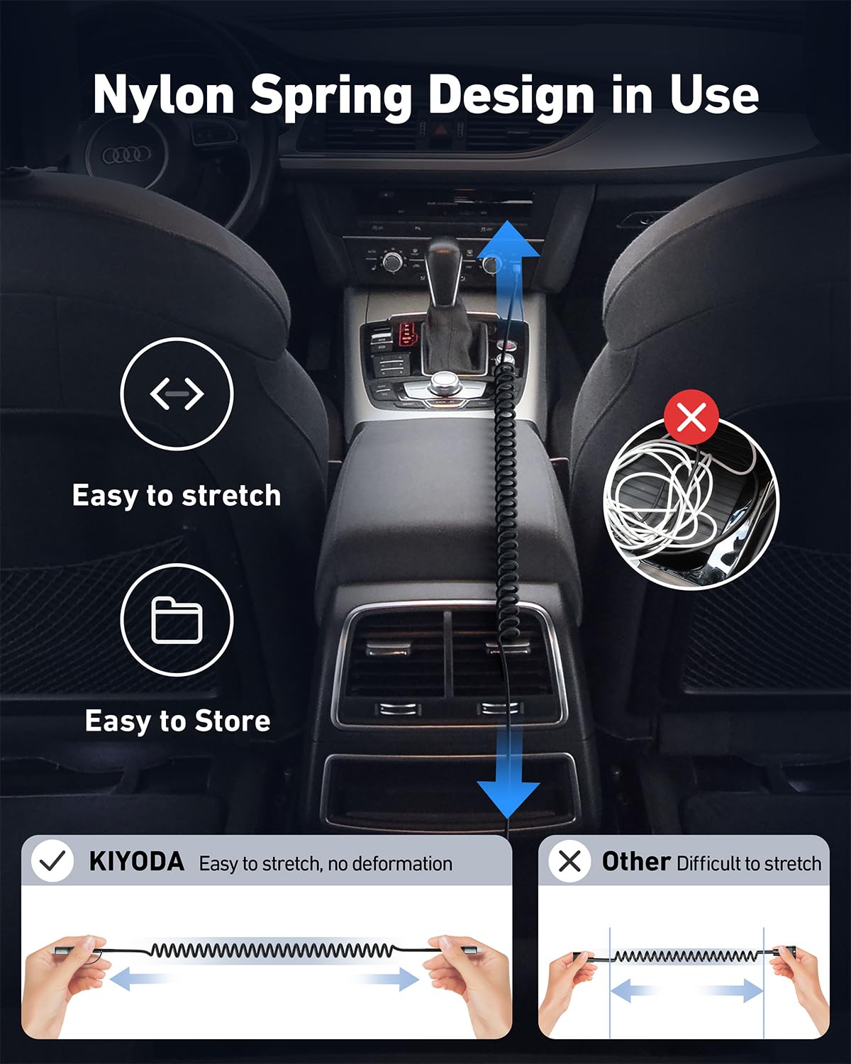 Coiled USB C to Lightning Cable 3FT, 2 in 1 iPhone 15 Charger Cord for Car Nylon Braided Multi Type C to TypeC Fast Charging Cables for iPhone 15 14 13 12 11 iPad, Samsung Galaxy Sony - 1Pack