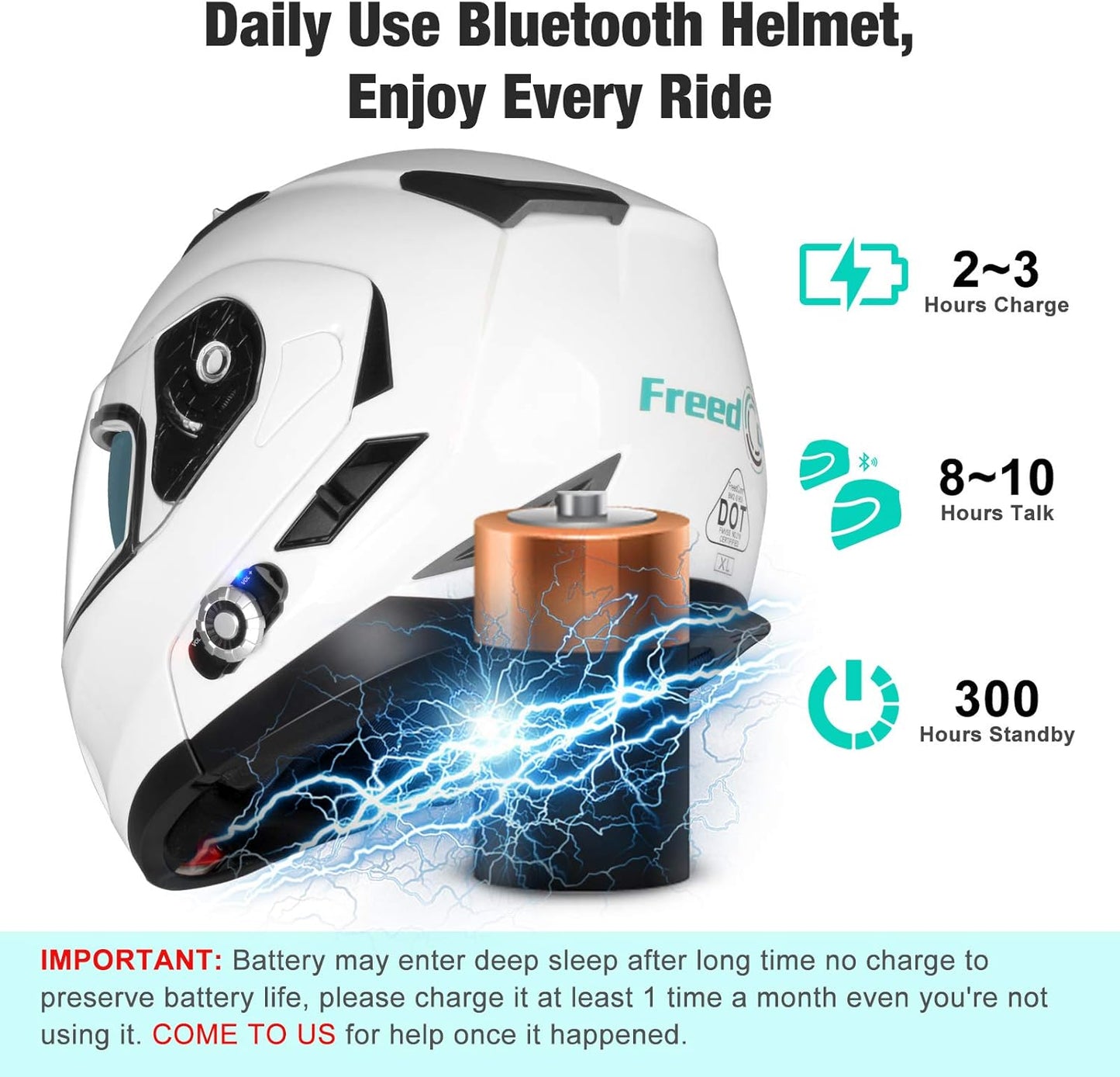 FreedConn BM2-S Bluetooth Motorcycle Helmet, Flip-Up Modular Motorbike Helmet, 500M Connectivity for 2-3 Riders, Voice Dial, Hands-Free Call, MP3, FM, DOT Certified (Medium, White)