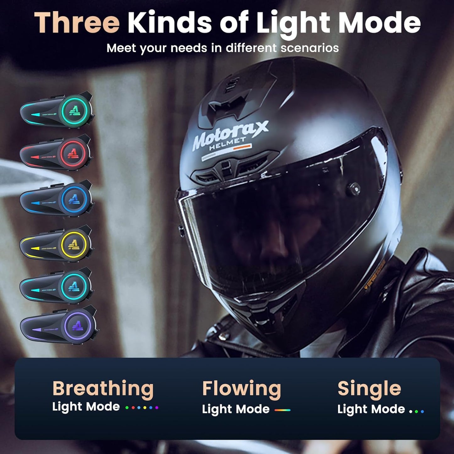 1200mAh Motorcycle Helmet Bluetooth Headset with Voice Assistant,Helmets Headset with IP66/V5.3/HI-FI Stero/Noise Reduction for Motorcycle Helmets,Single Ski/ATV/Bike