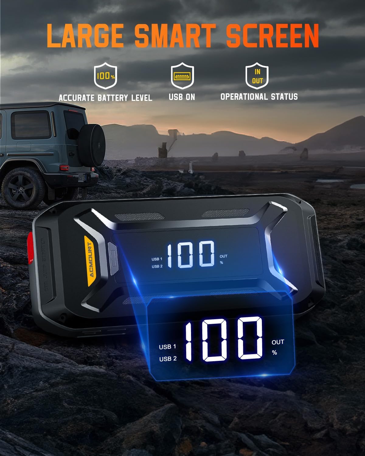 Car Battery Jump Starter Portable, 6000A 12V Car Jumper Starter with Jump Box (All Gas/10.0L Diesel), LCD Display, USB Quick Charge & LED Light, Ultimate Durable Long-Lasting Battery Jump Pack