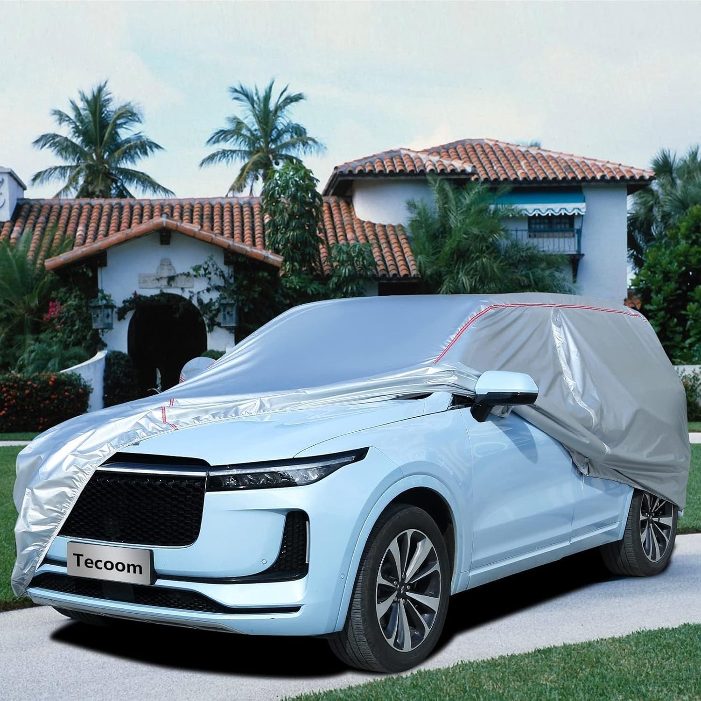 Tecoom Hard Shell Zipper Design Waterproof UV-Proof Windproof Car Cover for All Weather Indoor Outdoor Fit 206-215 Inches Full-Size SUV/Van