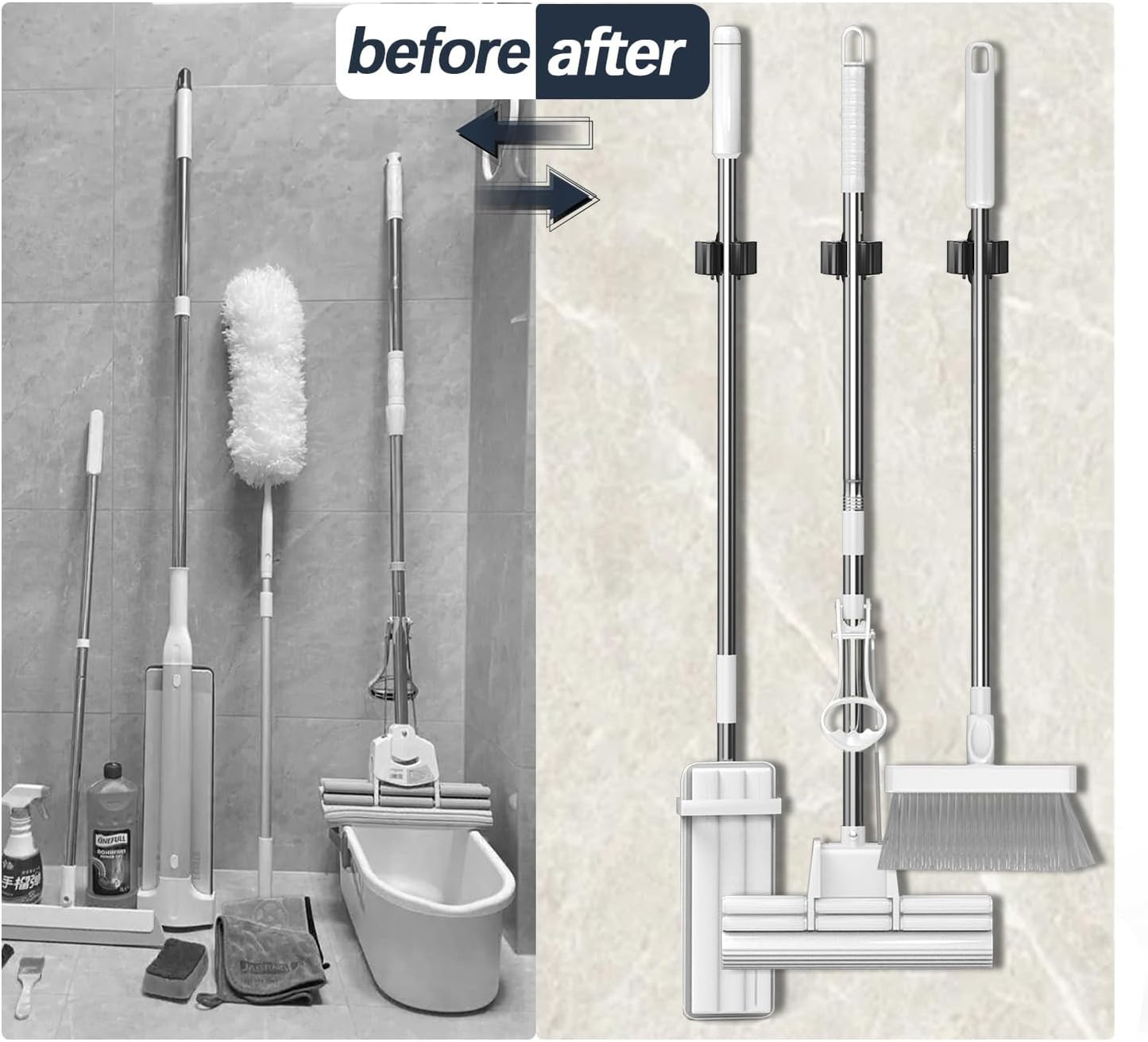 3-H Stainless Steel Broom Holder Wall Mount 20-Pack- Heavy Duty Mop Organizer, Wall Mounted Broom Storage with Secure Mounting for Kitchen Laundry Garage Bathroom (Space Saving)