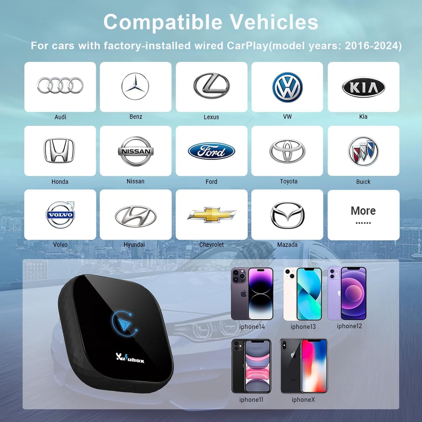 Wireless CarPlay Adapter for iPhone - 2025 Wired to Wireless CarPlay Dongle with Dual-Band WiFi, Low Latency, Auto Connect, Plug & Play for Factory OEM Wired CarPlay Cars