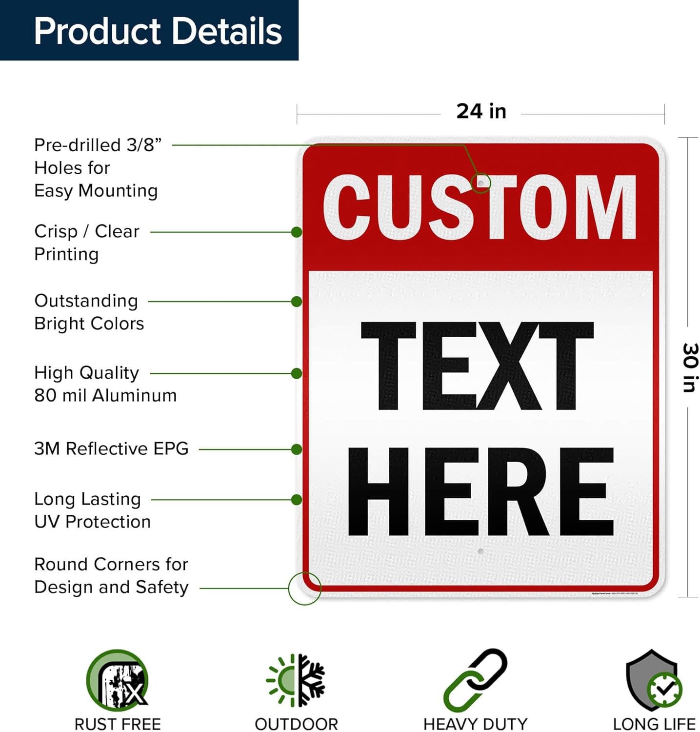 Custom Sign, Custom Sign for Business, Indoor/Outdoor use. 24x30 Inches, 3M EGP Reflective, Rust Free .080 Aluminum, Fade Resistant, Made in USA by My Sign Center (Header)