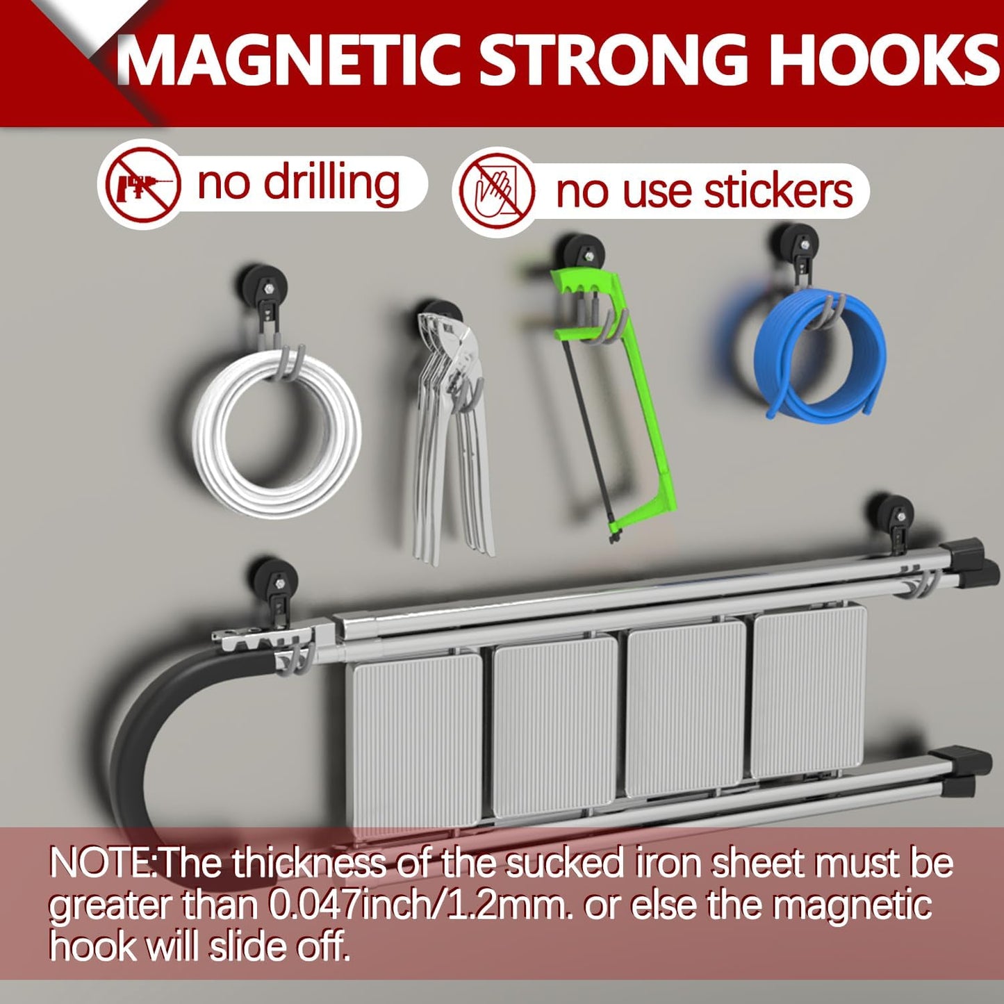 3-H Heavy Duty Magnet Garage Hooks 4 Pack, J Shape Strong Magnetic Hooks for Hanging Cordless Power Drill, Utility Magnetic Tool Holder for Metal Cabinet, Steel Pegboard, Toolbox, Garage(Grey)