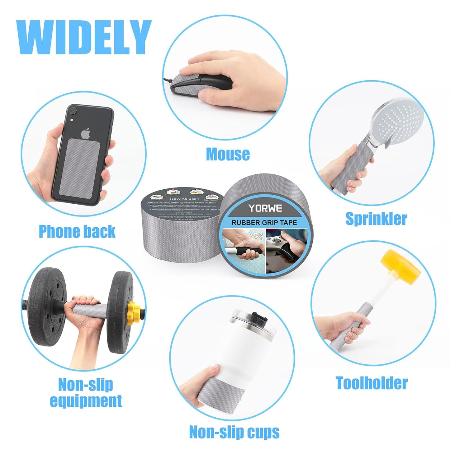 Rubber Grip Tape, Ultra-Thin Strong Adhesive Anti-Slip Waterproof Heat Resistant Wear-Resistant Cushion Pad, Making Handles or Contact Surfaces Safer, with Grip and Comfort (Gray, 2In x 10Ft)