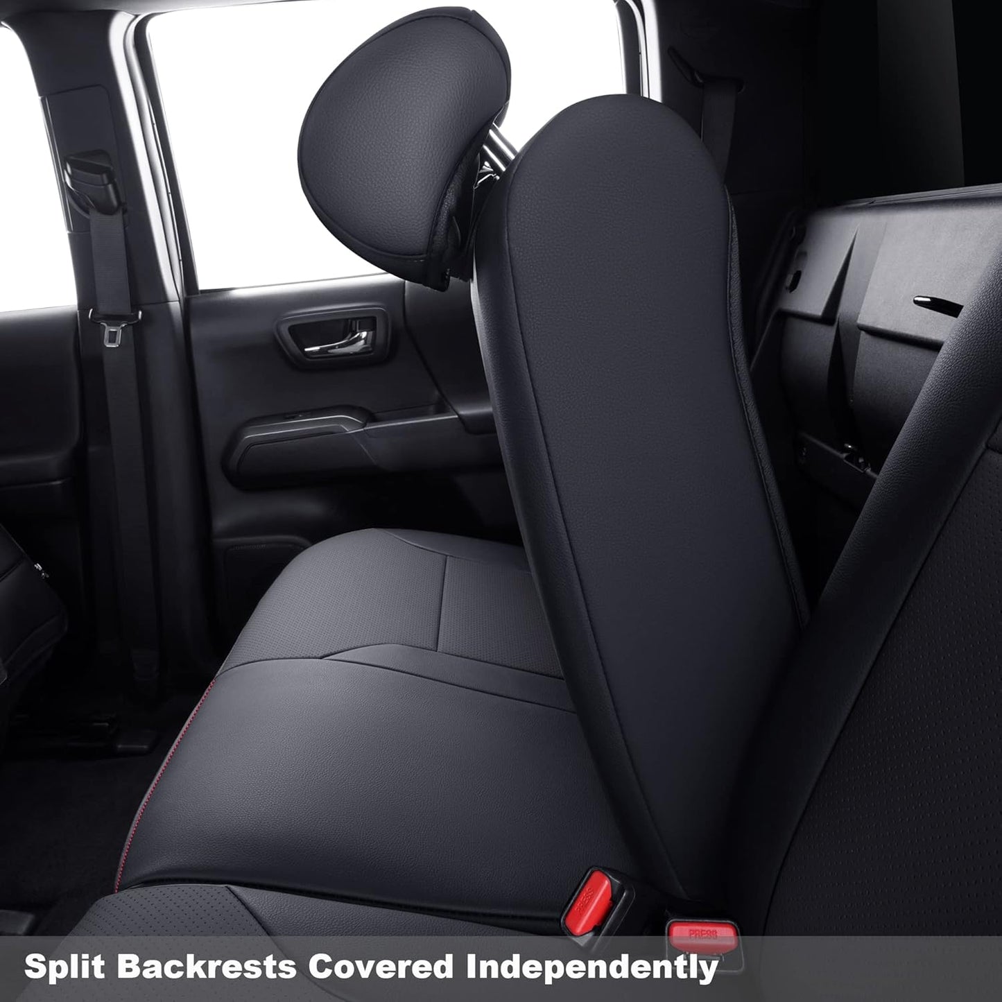 LUCKYMAN CLUB Tacoma Custom Fit Seat Covers for 2016-2023 Tacoma Crew Cab with Faux Leather (Black & Red)