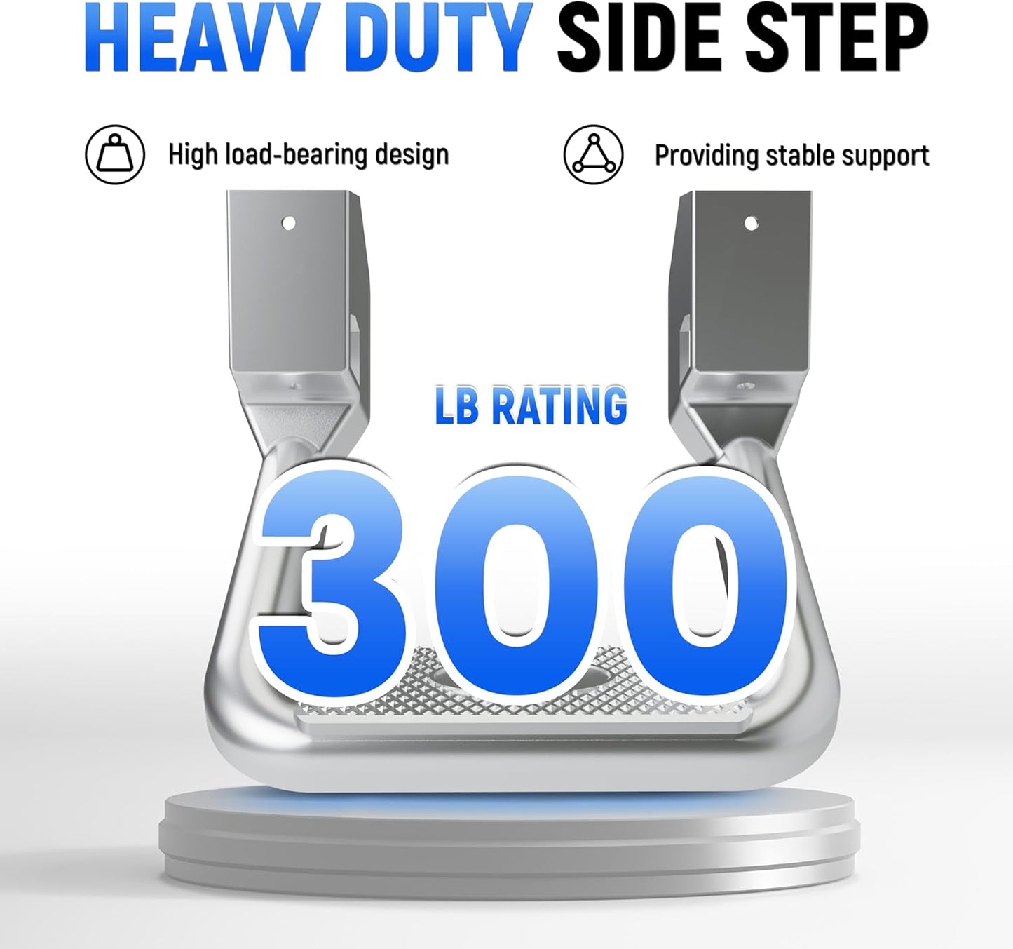 Kojem 2Pcs Silvery Aluminum Universal Side Step Compatible with Chevy Chevrolet GMC Ford Isuzu Mitsubishi Dodge Jeep Nissan Toyota Mazda Side Hoop Step Polishing