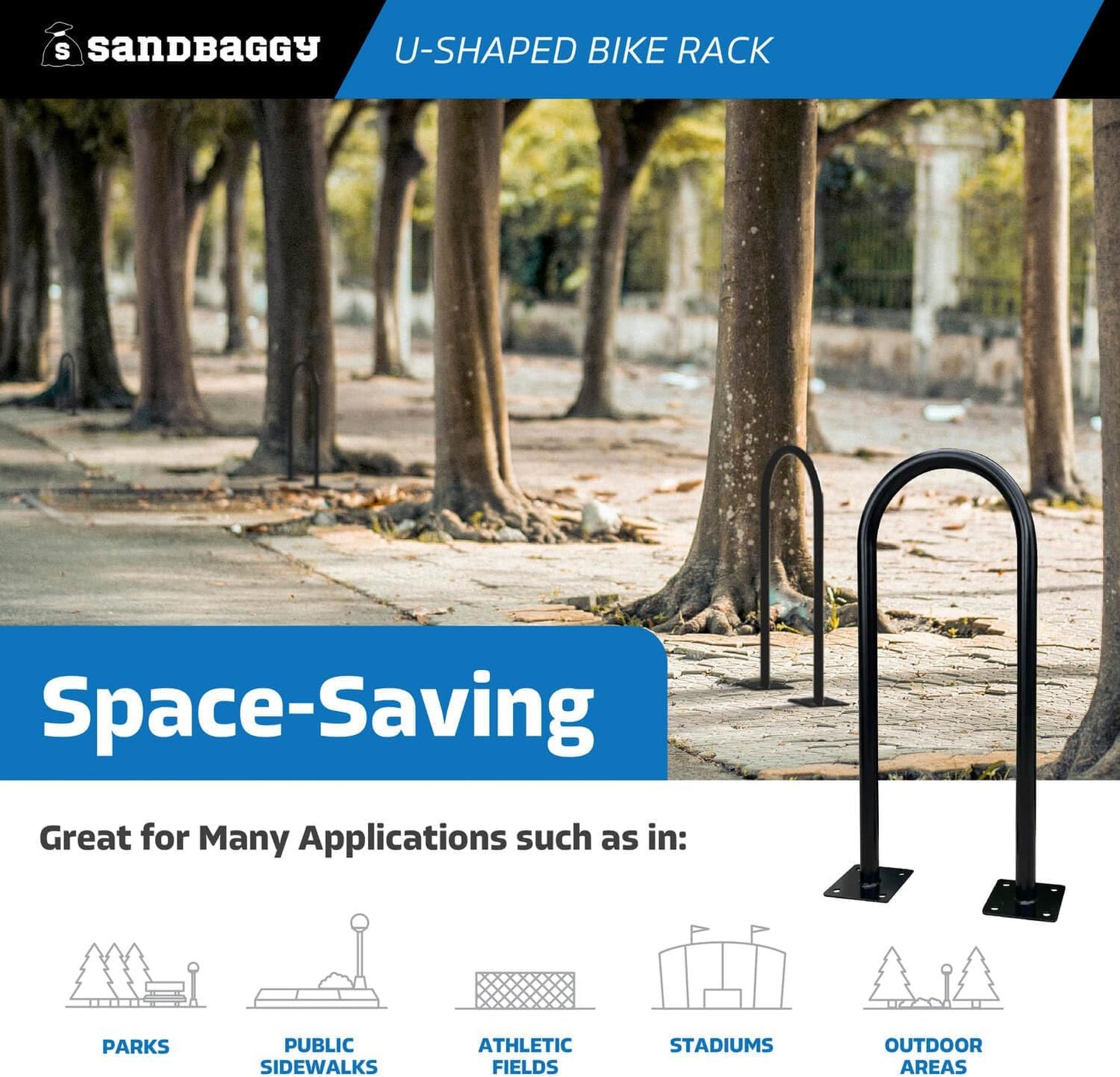 Sandbaggy U Shaped Bike Rack - Outdoor, Commercial - Galvanized Steel - Surface/Ground Mounted (10, White)