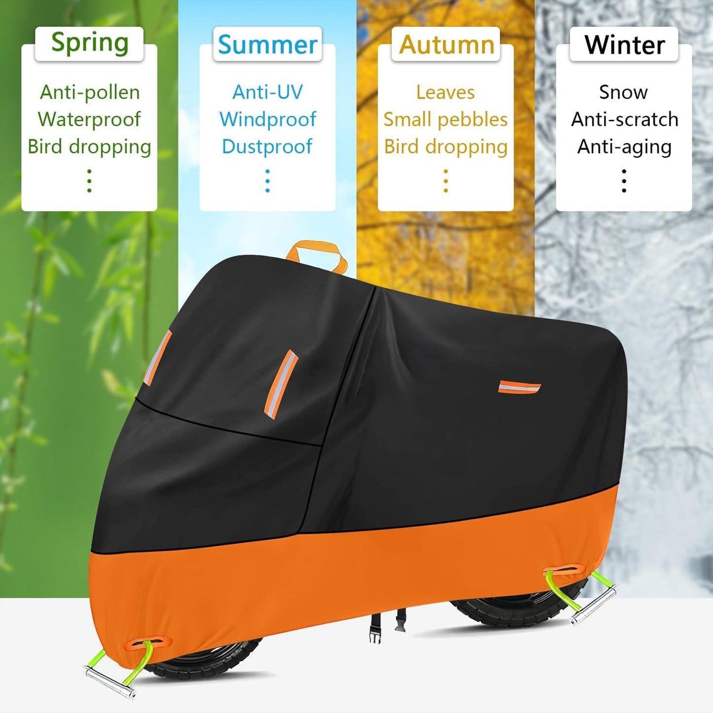 Motorcycle Cover 300D Oxford Motorcycle Covers Waterproof Outdoor Storage Fit up to 110 inch Harley Davidson Sportster Road King Street Glide Honda Goldwing Vulcan Yamaha (4XL: 108" x 37" x 55")