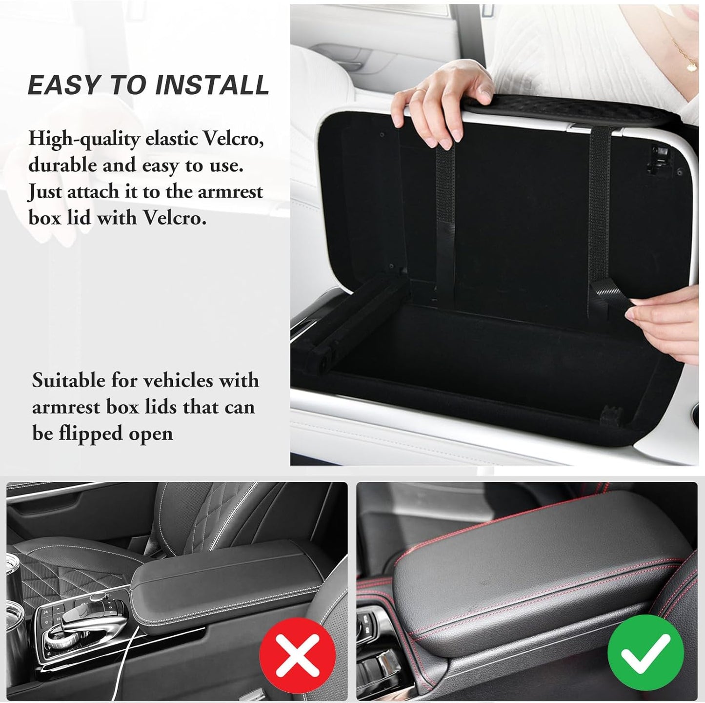 Car Center Console Cover, Armrest Cover for Storing Water Cups, Tissues, Cards, and Phones, 4-in-1 Center Cover with Soft Leather and High Resilience Memory Foam (Black)