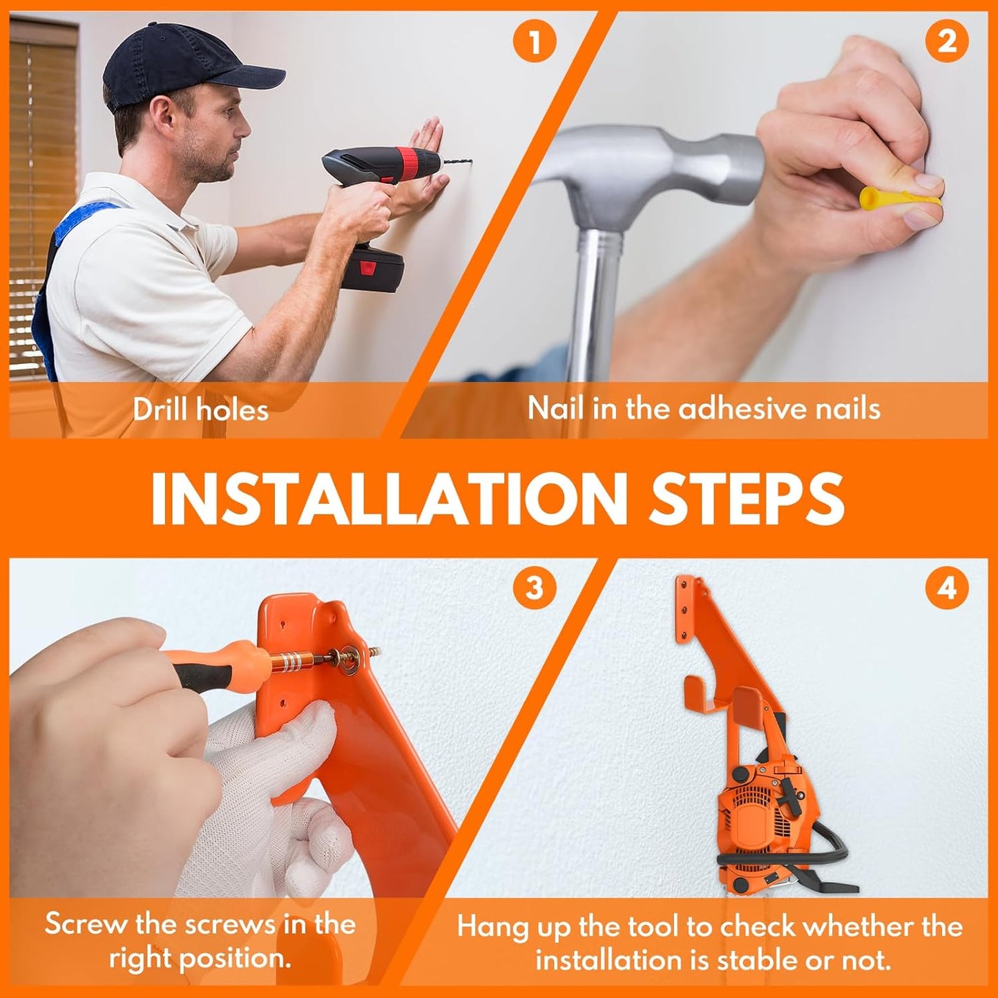 Chainsaw Hanger,2pcs Ideal for Adult Garage Tool Organizer. This Chainsaw Accessory Rust Proof Alloy Steel Construction with Powder Coating, Perfect Wall Mount Solution for Your Chainsaw.(orange)