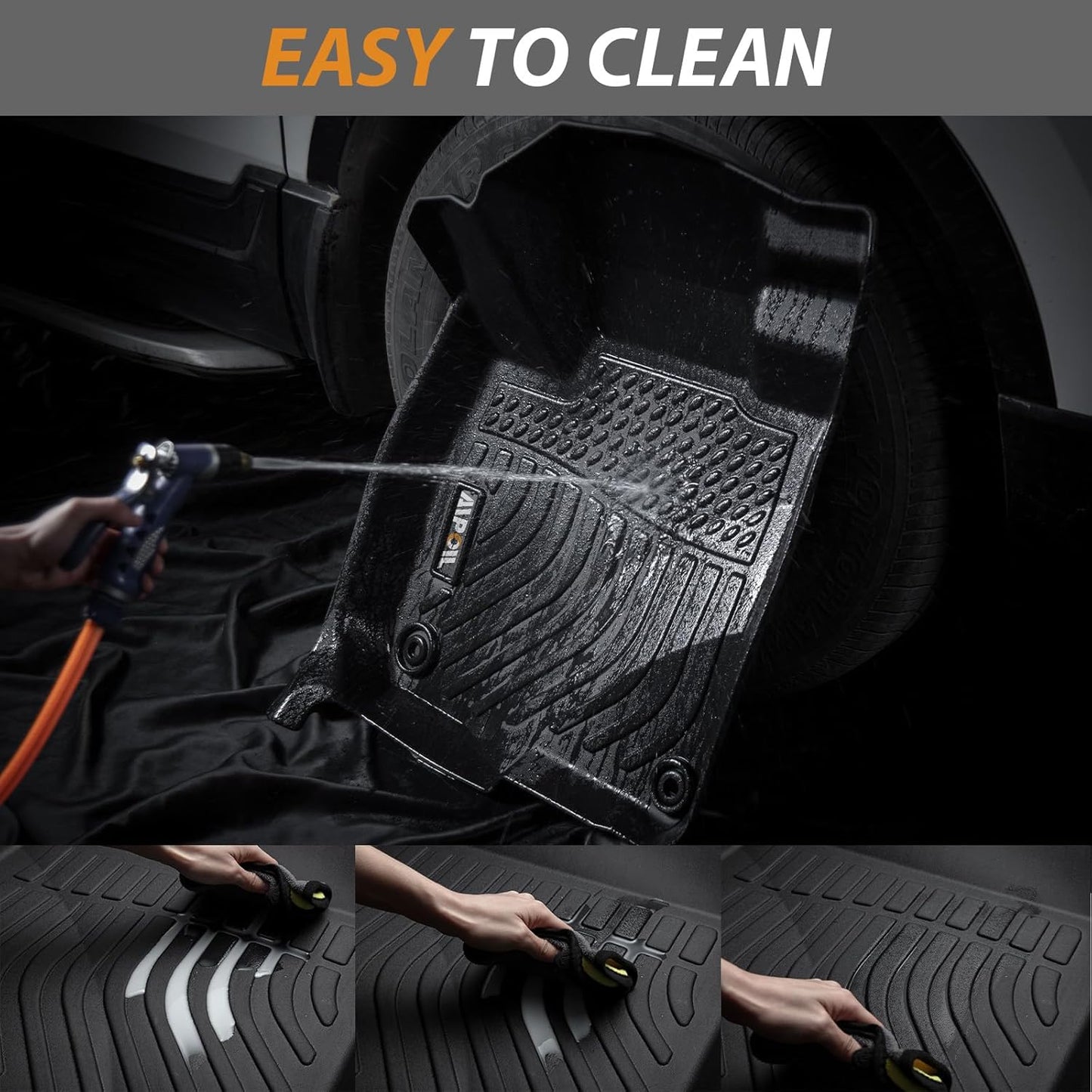 AIPOIL® Floor Mats & Cargo Liner Set for 2013-2018 Hyundai Santa FE Sport (Only for Sport 5 Seats) All Weather Protection TPE Anti-Slip Automotive Full Set Custom Car Mats Accessories - Black