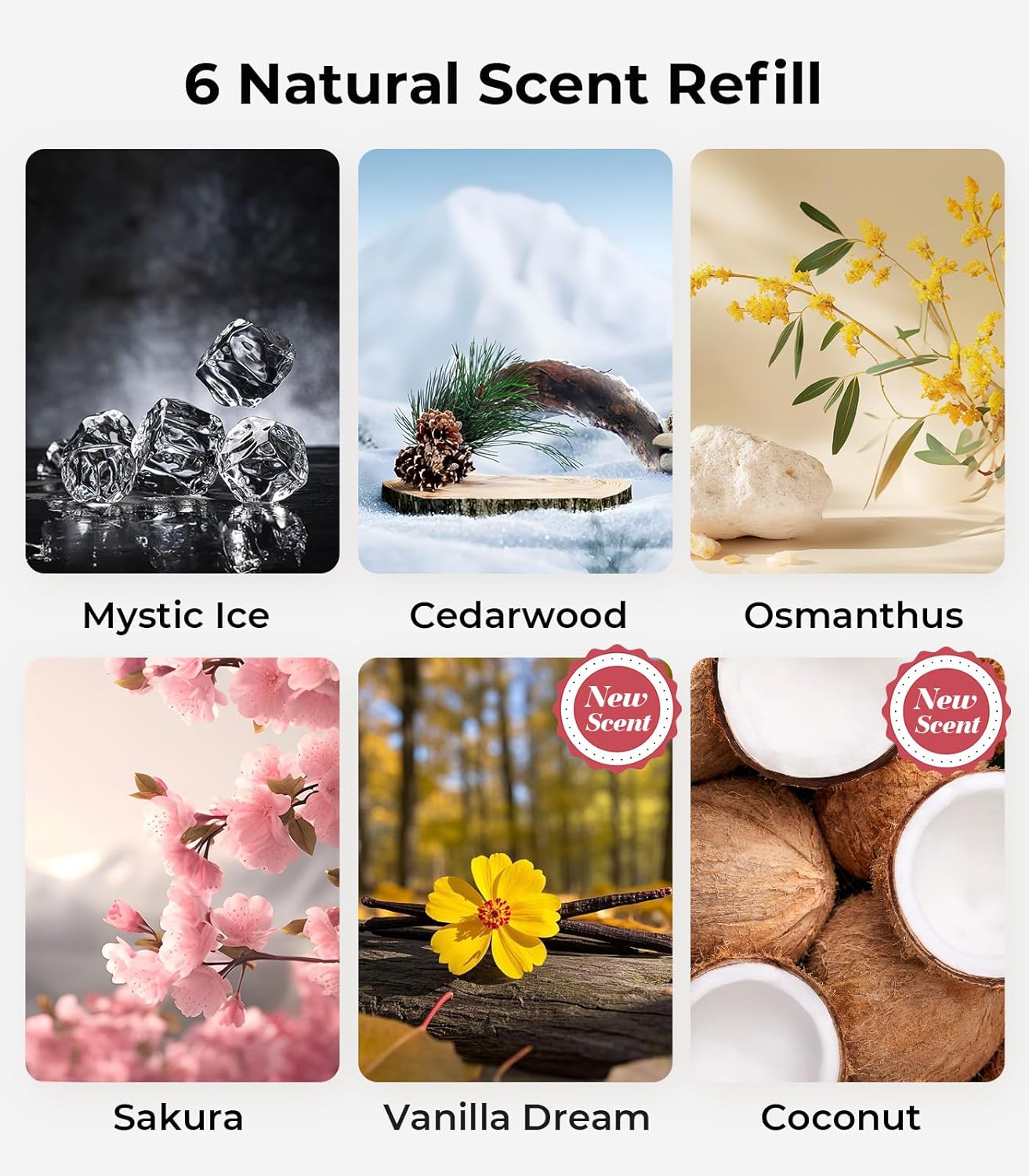 Smart Car Air Fresheners, Ambient Light & Mist Fragrance, Auto On/Off Car Air Freshener Diffuser, Adjustable Intensity, Lasts 6 Months, Built-in Battery, Premium Scents Refill X2 - Vanilla