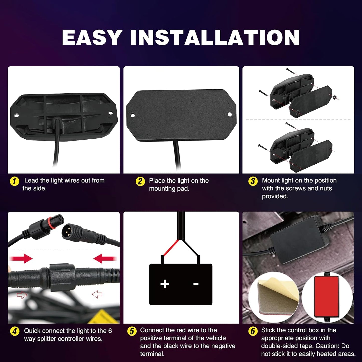 Nilight RGB LED Rock Lights Kit 6 PCS 18LED Wide Angle Wheel Well Light with Remote & Bluetooth App Dual Control Multi Modes Underglow Multicolor Neon Pod for ATV UTV SUV Offroad Truck RZR Boat