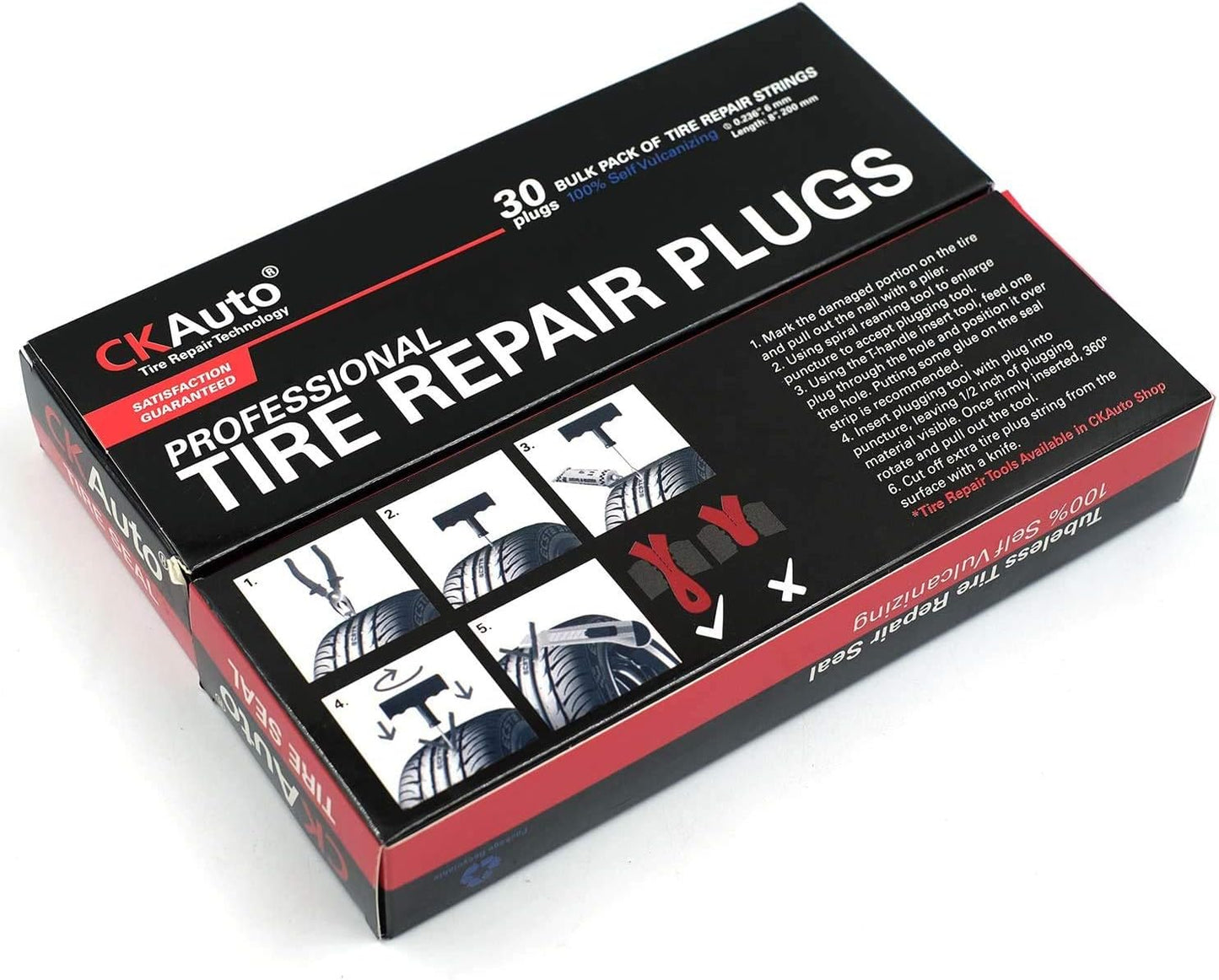 CKAuto 30pcs 8" Black Tire Repair Strings, Automotive Tool Tire Repair Plugs for Tubeless Off-Road Tires Car, Bike, ATV, UTV, Wheelbarrow, Mower