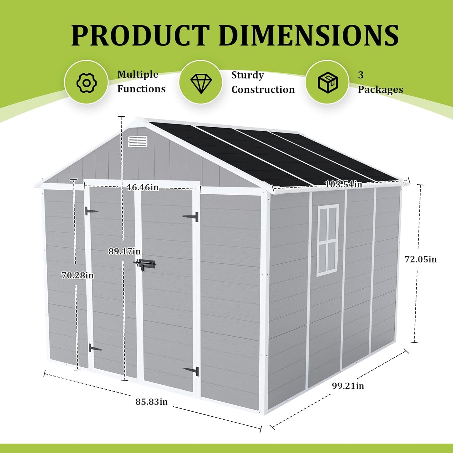 MyVoice 8x8 FT Outdoor Resin Storage Shed with HD Window, Rustproof Waterproof Garden Tool Shed, 12mm Thickened PP Panels, Large Capacity Outdoor Utility House for Backyard Patio (with Floor)