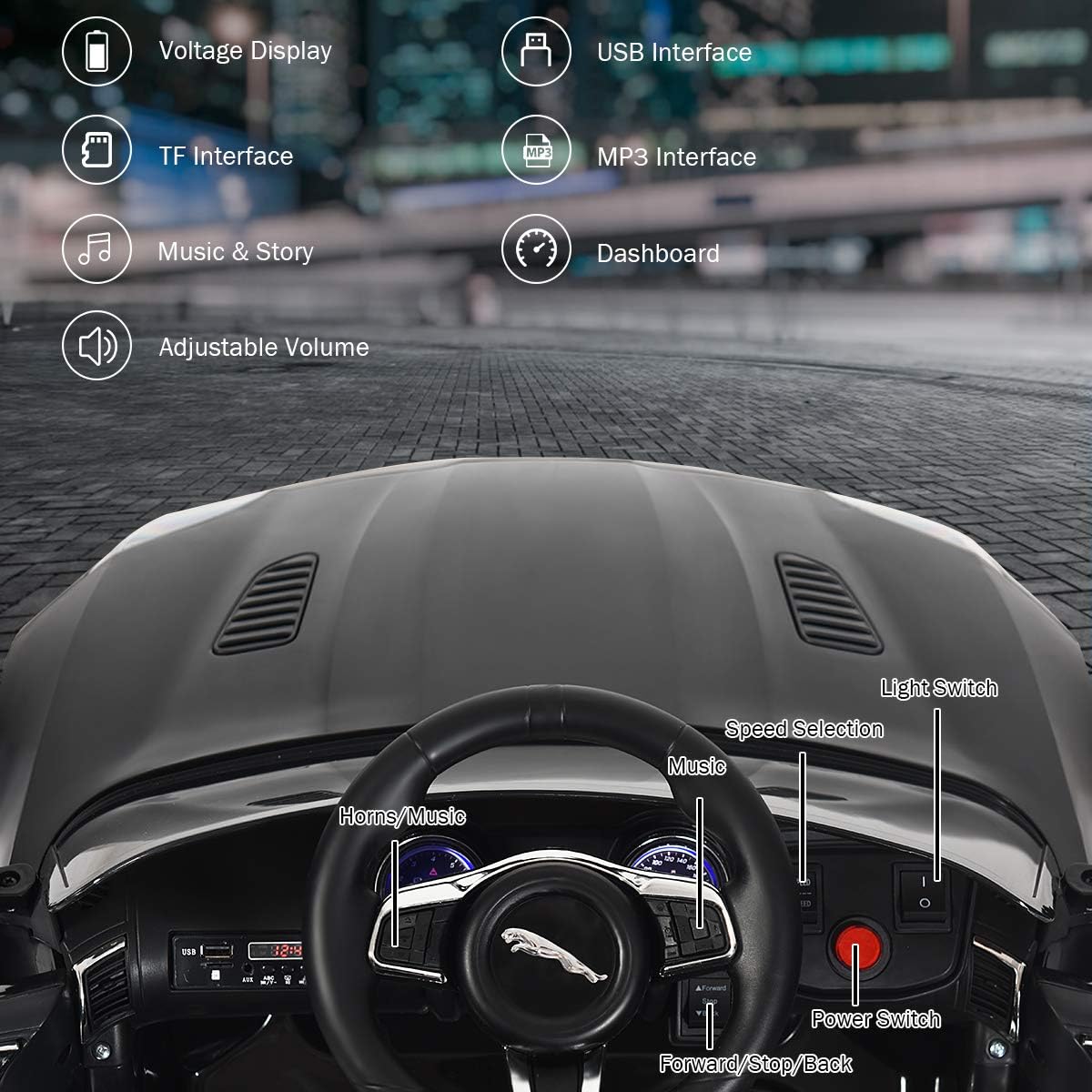 Costzon Ride on Car, 12V Licensed Jaguar F-Type SVR Battery Powered Kids' Electric Vehicles w/Remote Control, Front/Rear Lights, MP3/Music/3 Speeds/Spring Suspension, Kids Car Toy for Toddler (Black)