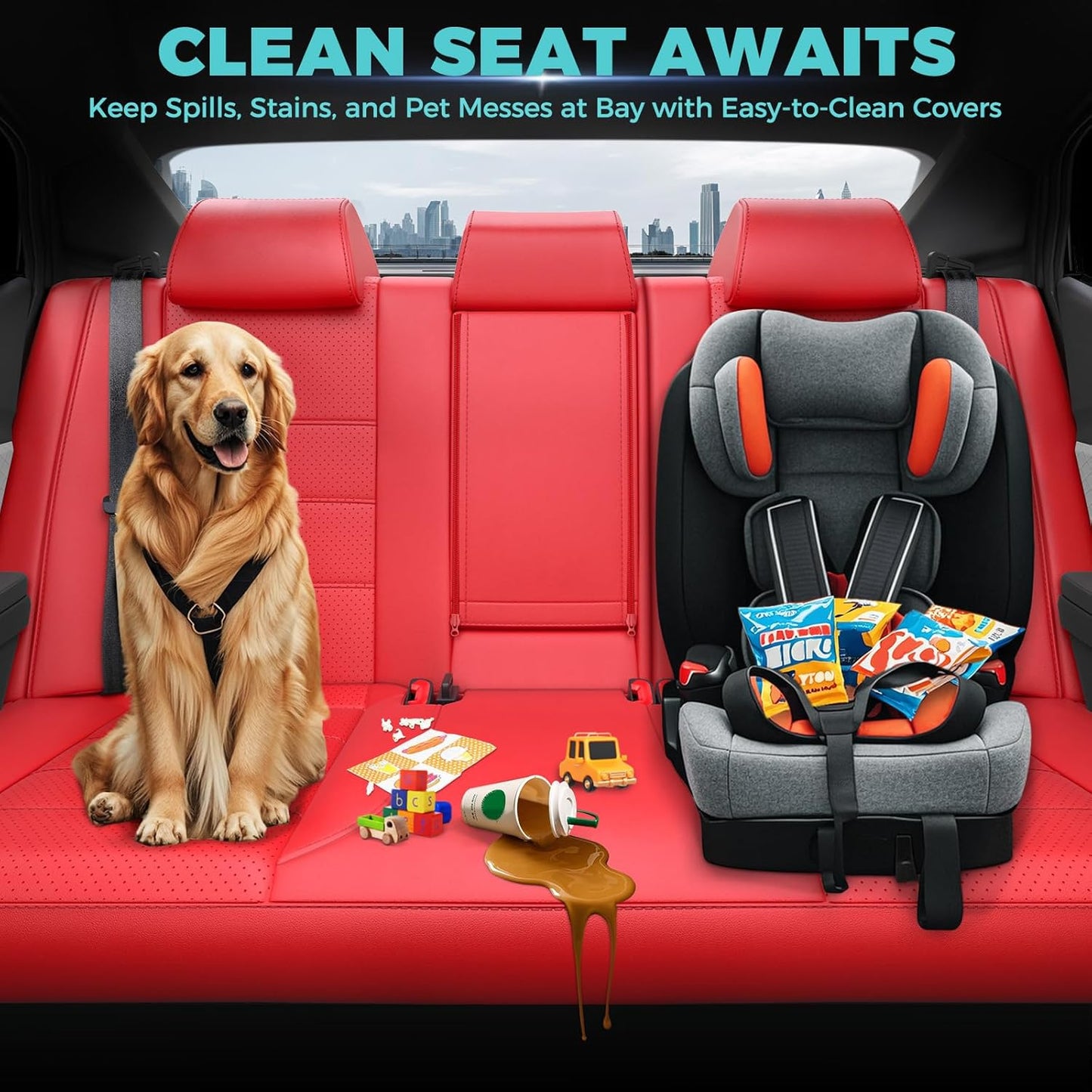 for Toyota Camry Seat Covers LE SE 2025 - Custom Fit Car Seat Covers Full Set, Leather Seat Covers for Cars, Waterproof Car Seat Cover, Red