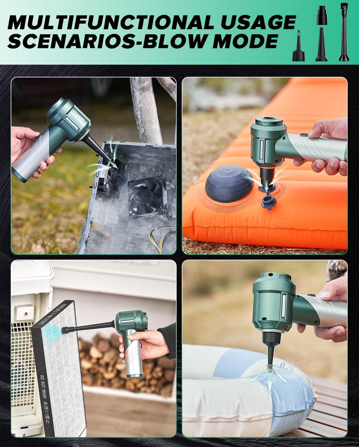 Saker Foldable Handheld Car Vacuum Cleaner Portable Cordless, 17000PA High Power Mini Vacuum Cleaner and Air Duster with Brushless Motor for Home,Cars,Office Cleaning HL133 Olive Green