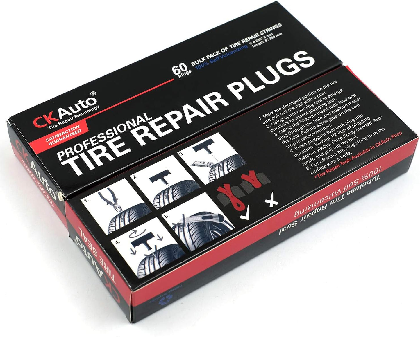 CKAuto 60pcs 4" Black Tire Repair Strings, Automotive Tool Tire Repair Plugs for Tubeless Off-Road Tires Car, Bike, ATV, UTV, Wheelbarrow, Mower