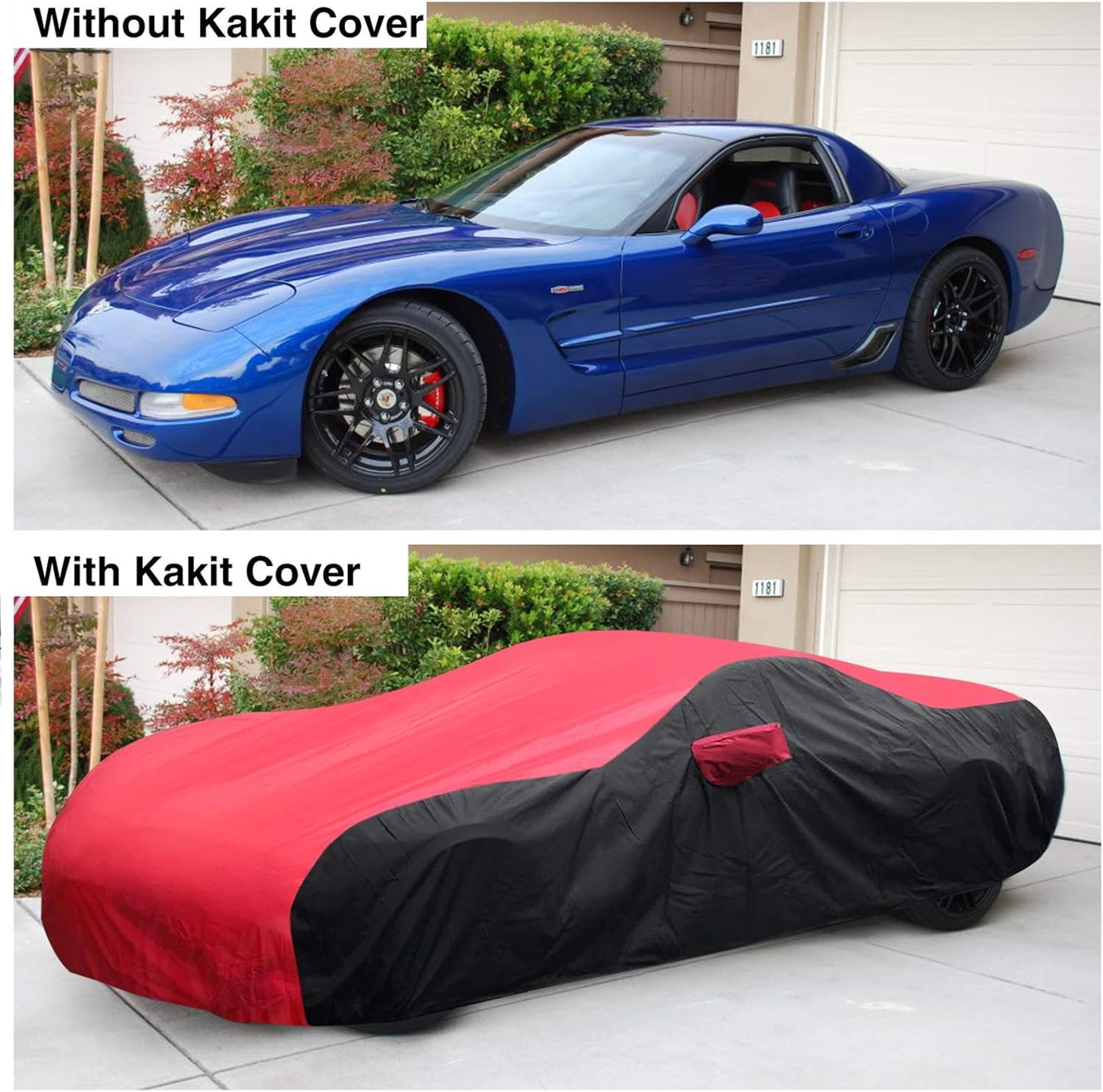 KAKIT Waterproof Car Cover Custom Fit for 2005-2013 C6 Stingray, UV Resistant Fade-Proof Cover for Chevy Corvette, Indoor & Outdoor Use (Red & Black Combo)