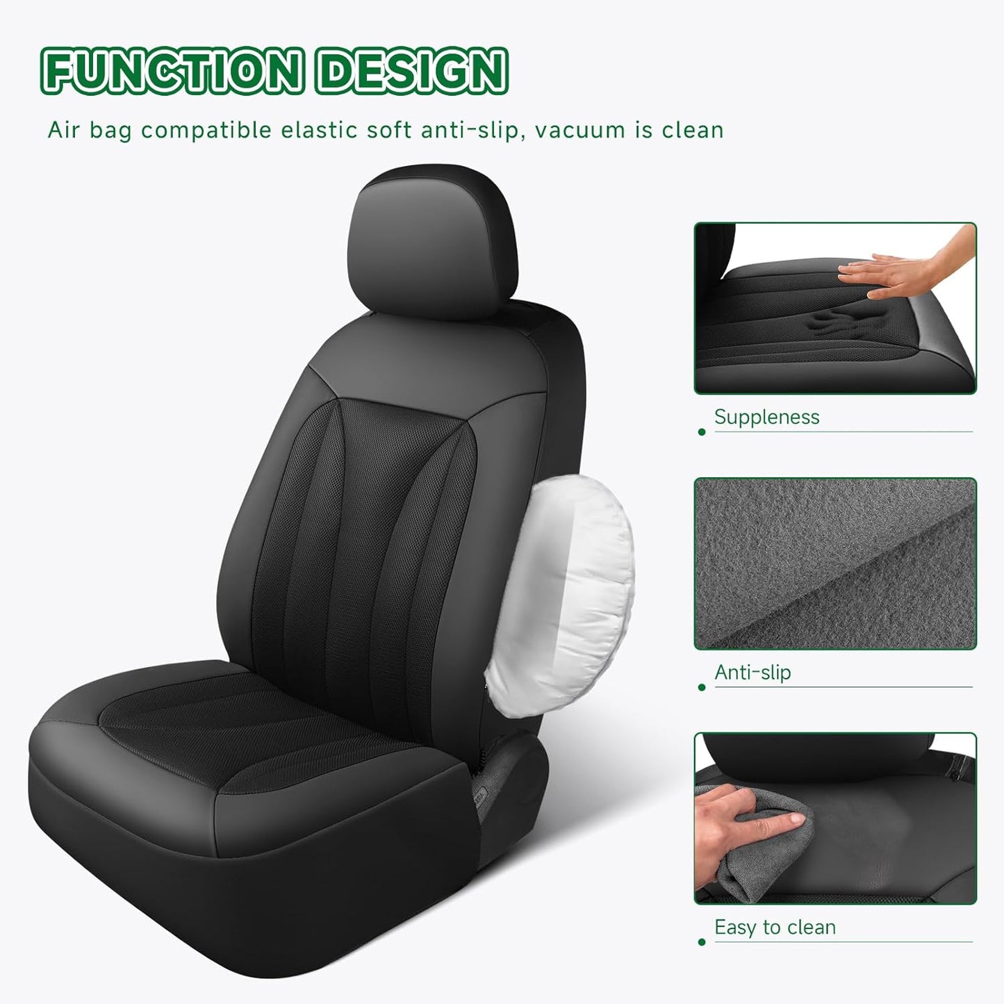 GIANT PANDA Fit GMC Sierra 1500 2500 3500 Front Car Seat Cover, 3D Air Mesh Breathable Seat Protector(Black) 2-Pack