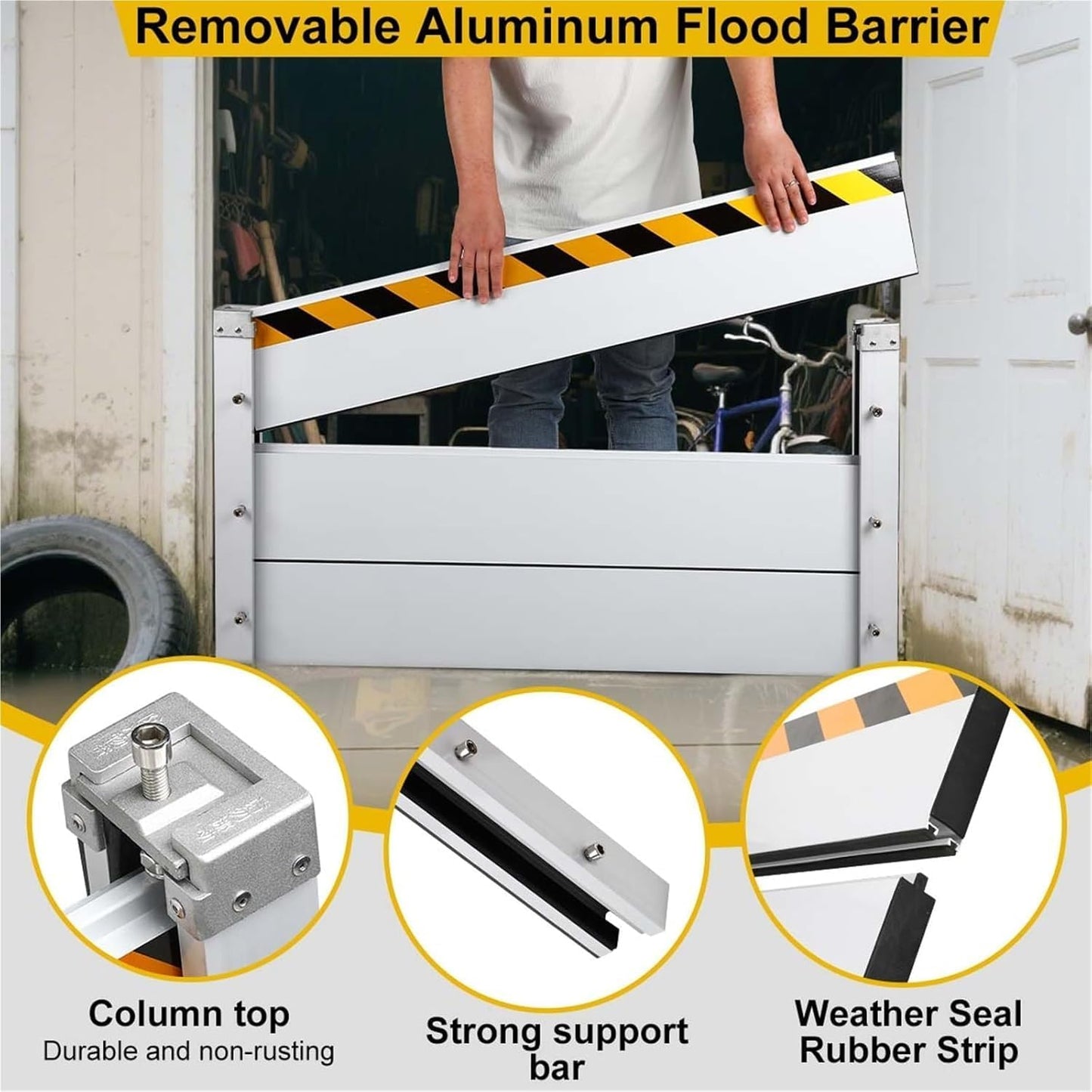 Reusable Heavy Duty Aluminum Flood Barriers for Home Exterior, Flood Protection Barriers Water Barrier Door Quick Detachable Garage Doors Detachable Mobile Rain Water Baffle ( H 31.5 inch L 16FT)