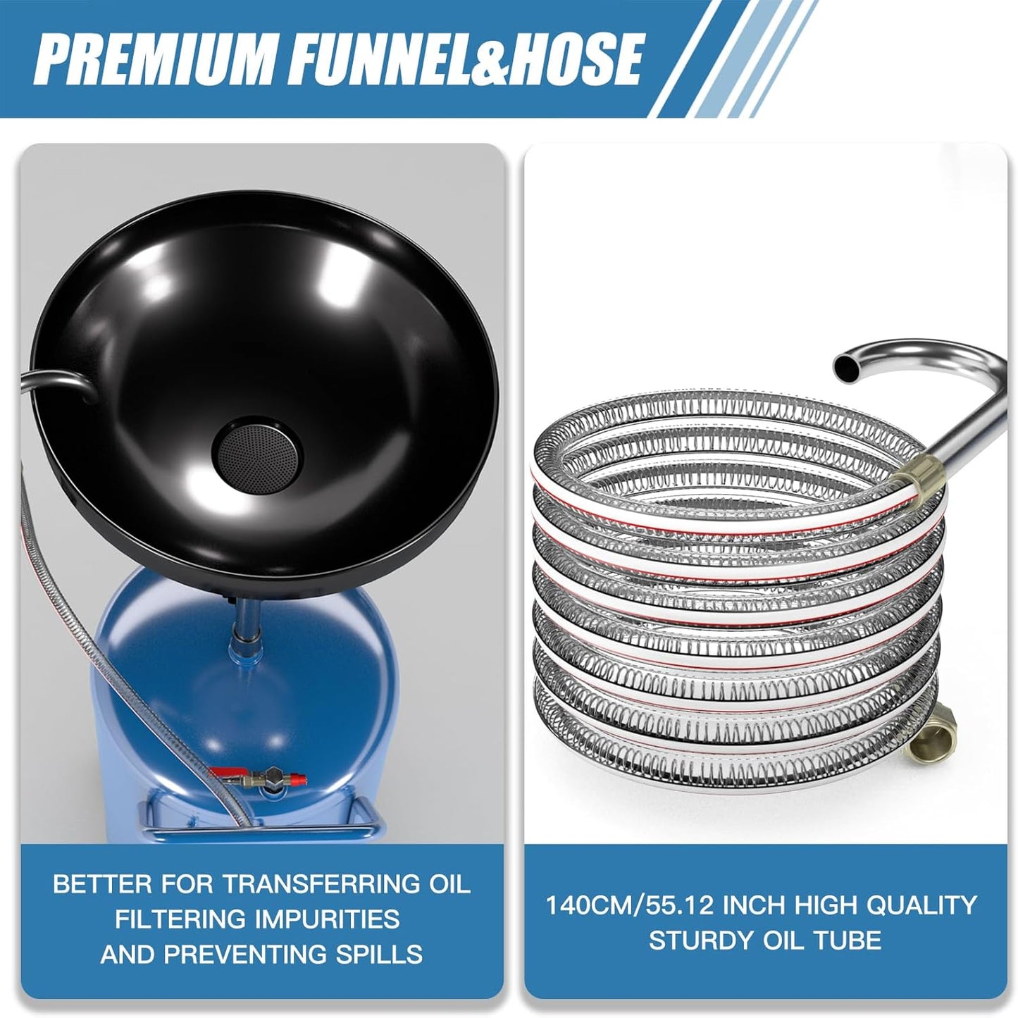 20 Gallon Waste Oil Drain Tank with Wheels,Air Operated Drainer Oil Change Tank,Oil Drain Container with Adjustable Funnel Height,for Easy Oil Removal,Blue