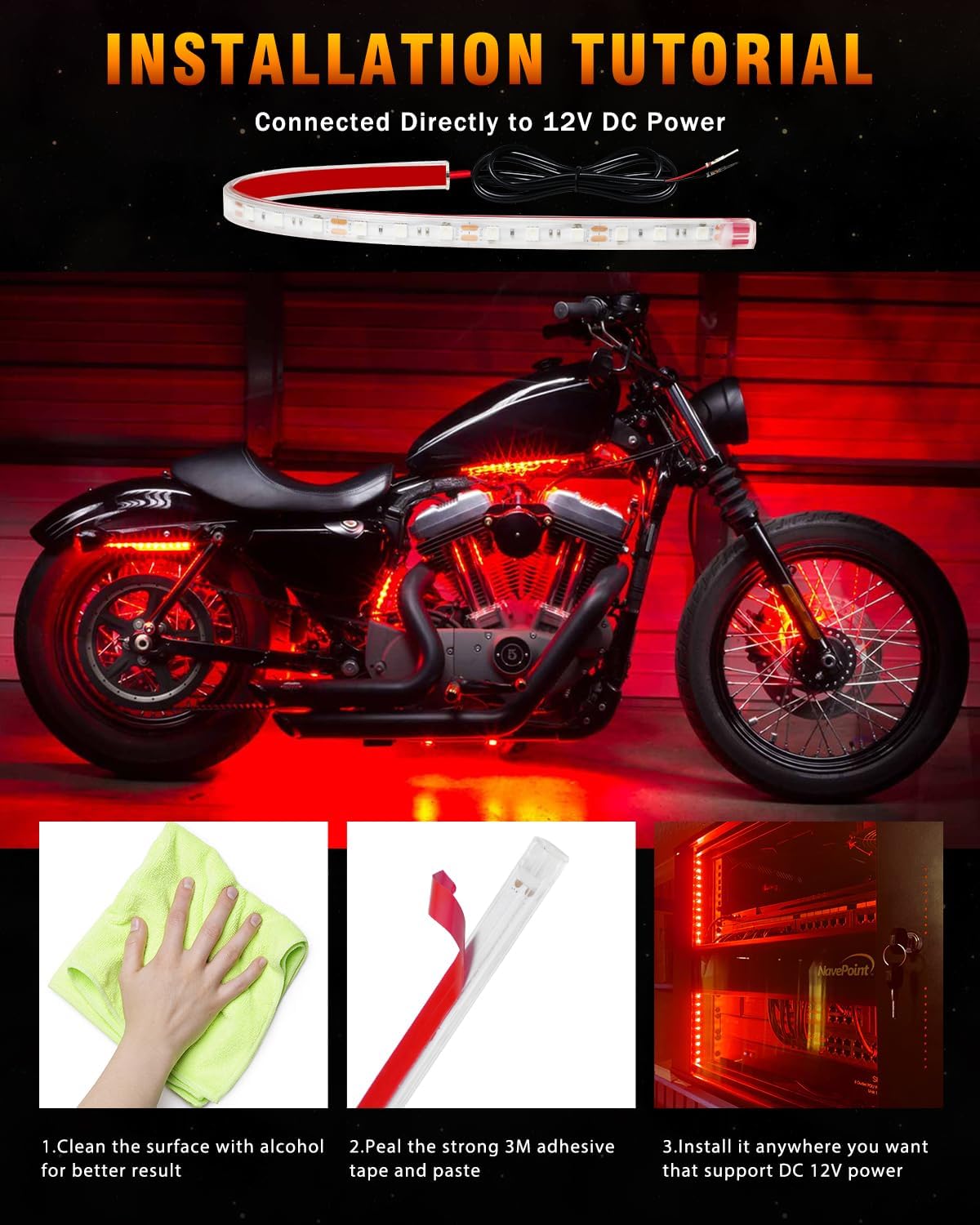 Qasim Car LED Strip Light 12V Red 12.5''/32CM for Golf Cart Underglow Boats Vehicle Automotive Truck Van Motorcycle Footwell Lighting IP67 Waterproof, Pack of 6