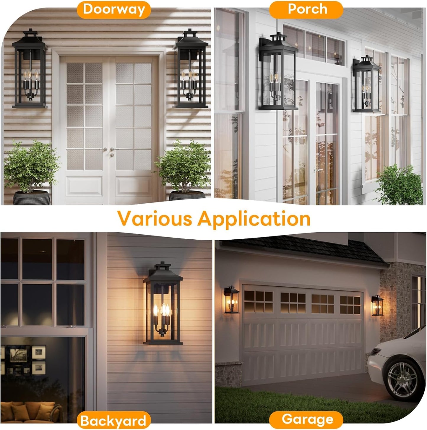 Large Outdoor Light 3-Light 20" Black Exterior Lighting Fixture, Modern Outside Wall Mounted Porch Sconce, Waterproof Patio Garage Garden Carriage Lantern Lamp for House E12, 1-Pack