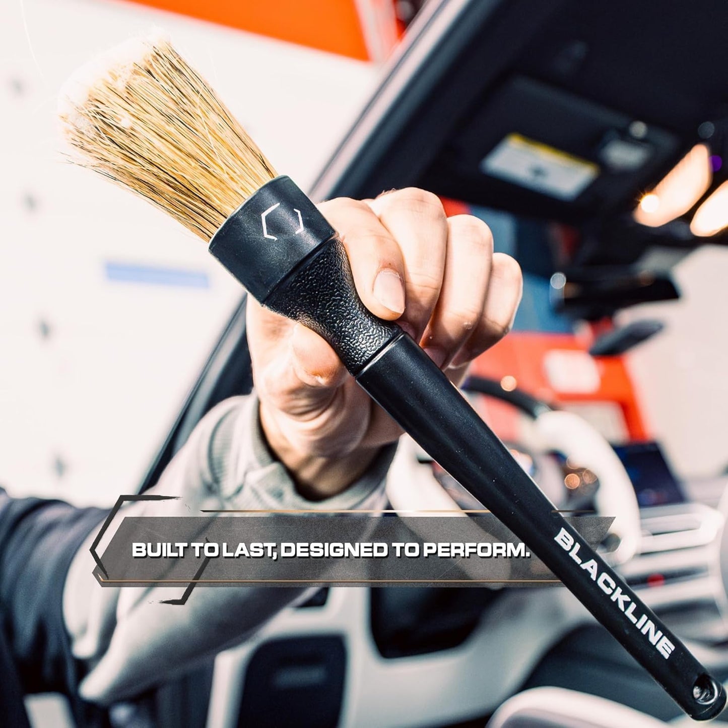 Blackline Car Care Boar Hair Brushes- Luxury Car Detailing Brush Set for Interior and Exterior - Best Auto Detailing Brushes - Premium Hair Car Detailing Brushes (Boars Hair Bristles)