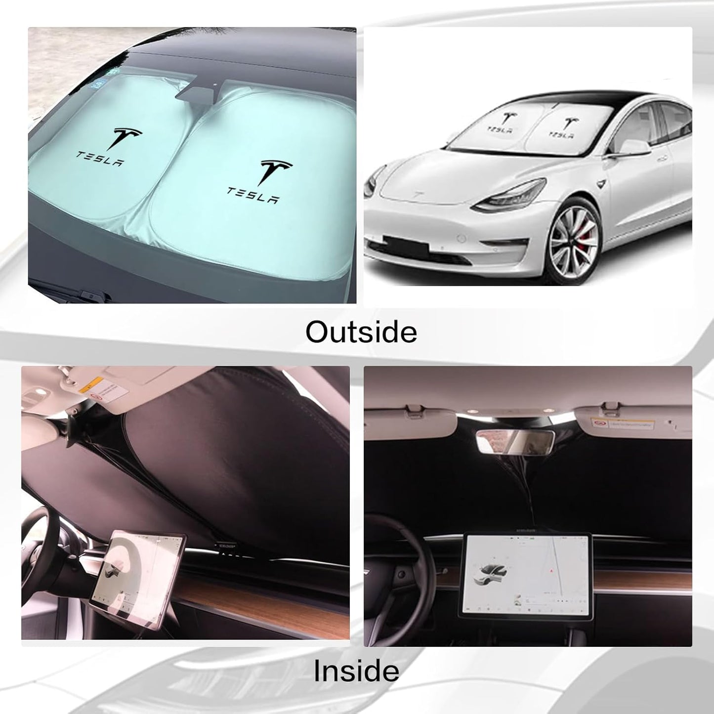 300T Sunshade for Tesla Model Y Model 3, Car Accessories 2025 for Tesla, Front Window Sunshade with Organizer Bag, Gifts for Tesla Owners (Black)