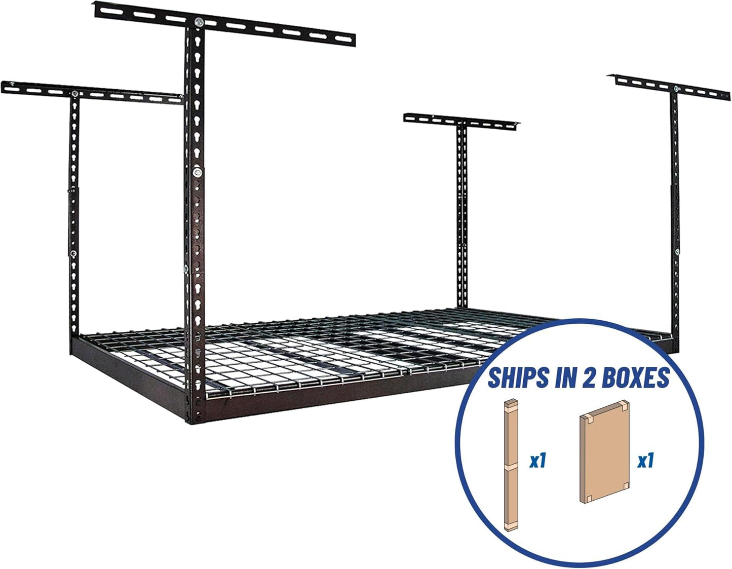 MonsterRax Overhead Garage Storage Racks 4x6, Ceiling Mounted Shelving, Adjustable Hanging Storage Organizer, Heavy Duty Steel, Holds 500 Pounds, Color: Hammertone, Adjusts 12"-21” off Ceiling
