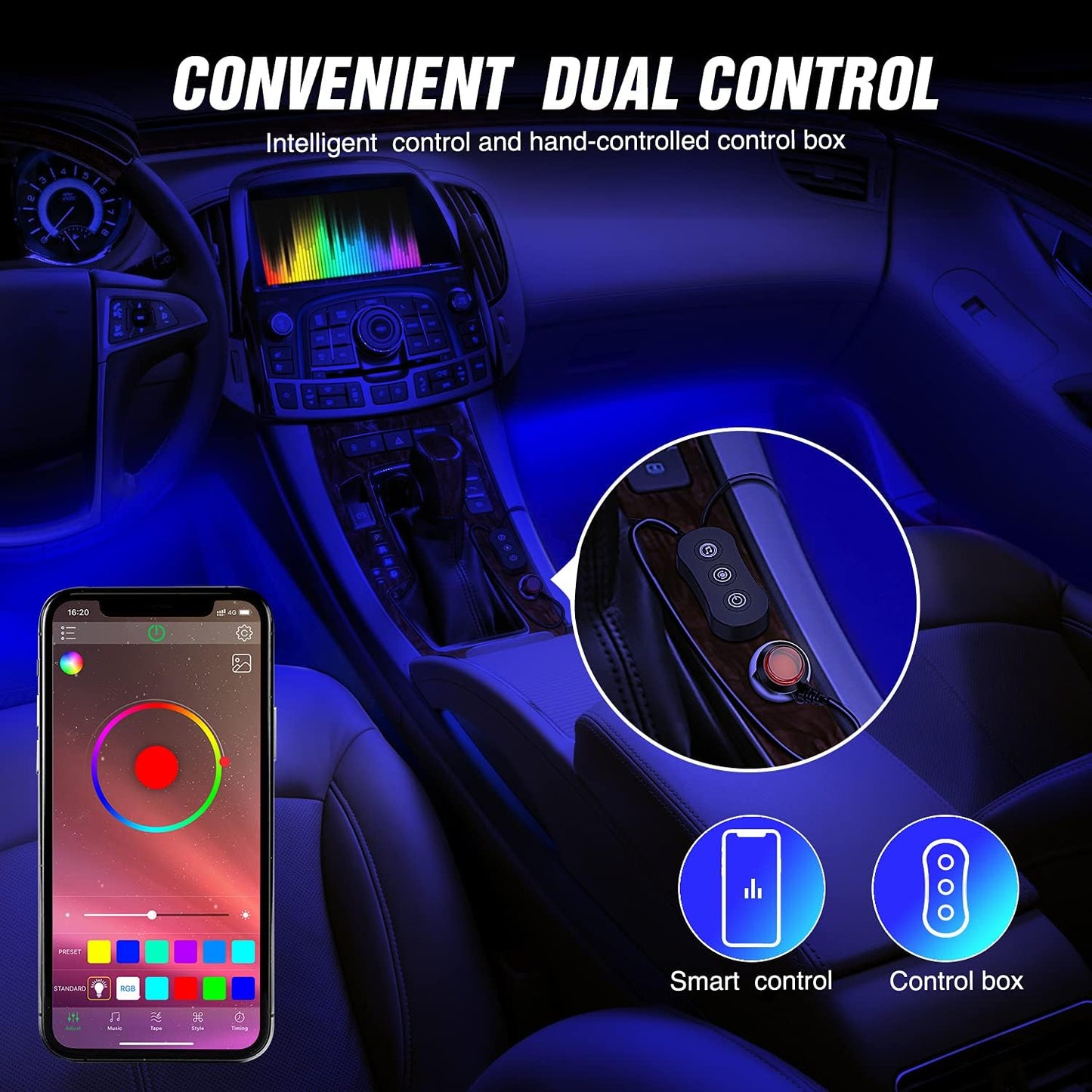 Nilight Car Interior Lights with APP Control 16 Million RGB Colors Strip Lights with Music Sync Mode and Multiple Scene Options for Cars Trucks SUVs