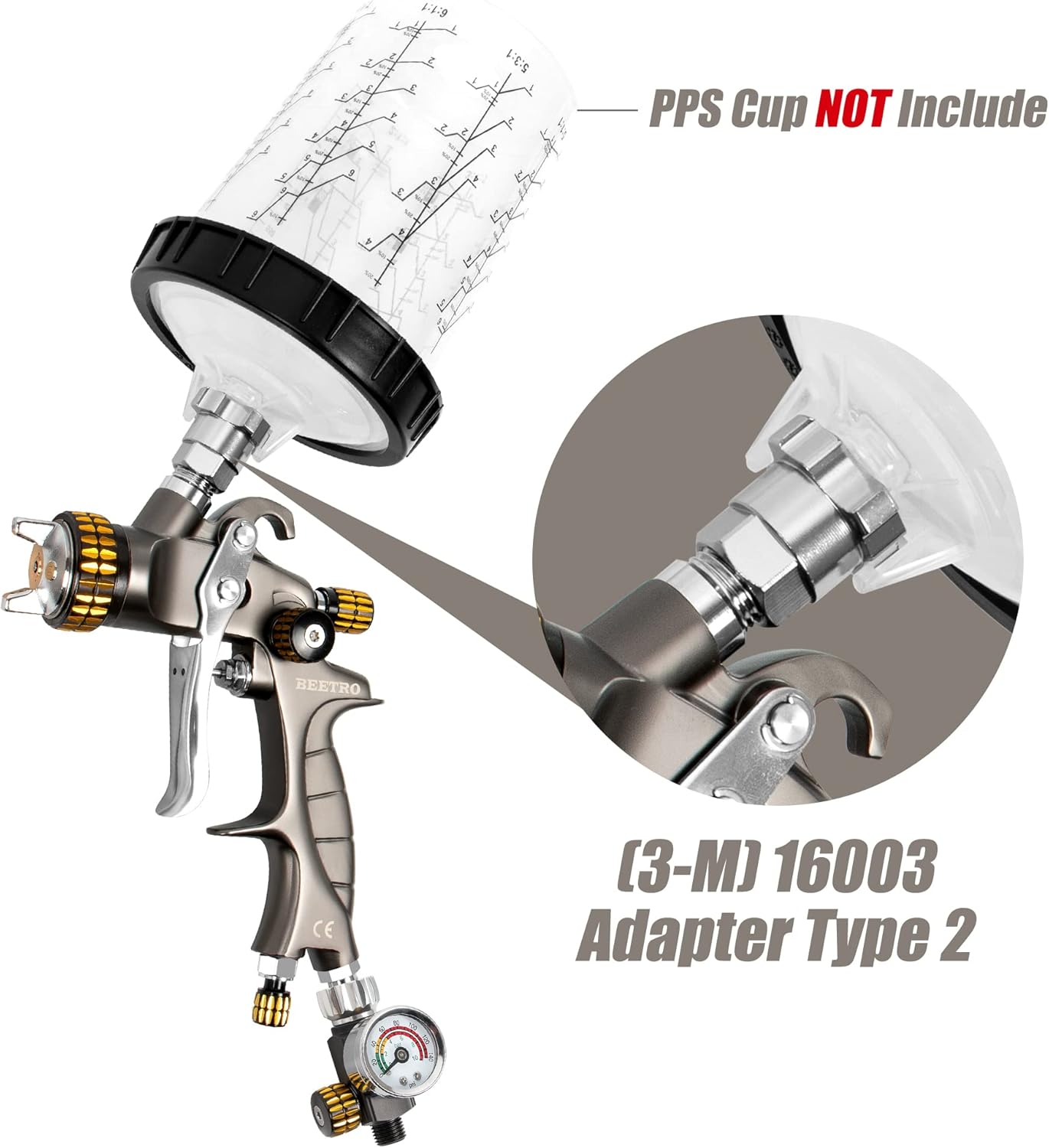 BEETRO HVLP Touch Up Mini Air Spray Gun for Clearcoats 1.0mm Stainless Steel Nozzle 150ml Capacity 7.0CFM 22psi with Type 2 Adapter Air Control Valve and Filter Professional
