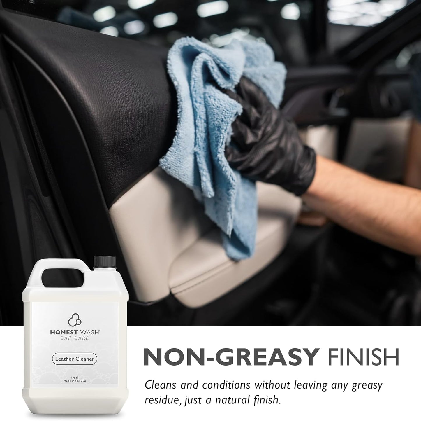 Honest Wash Car Leather Cleaner – Cleans, Conditions, & Restores Leather | Replenishes Natural Oils and Prevents Cracking | Non-Greasy Formula for Seats, Panels, & More | Made in The USA (128 Fl Oz)