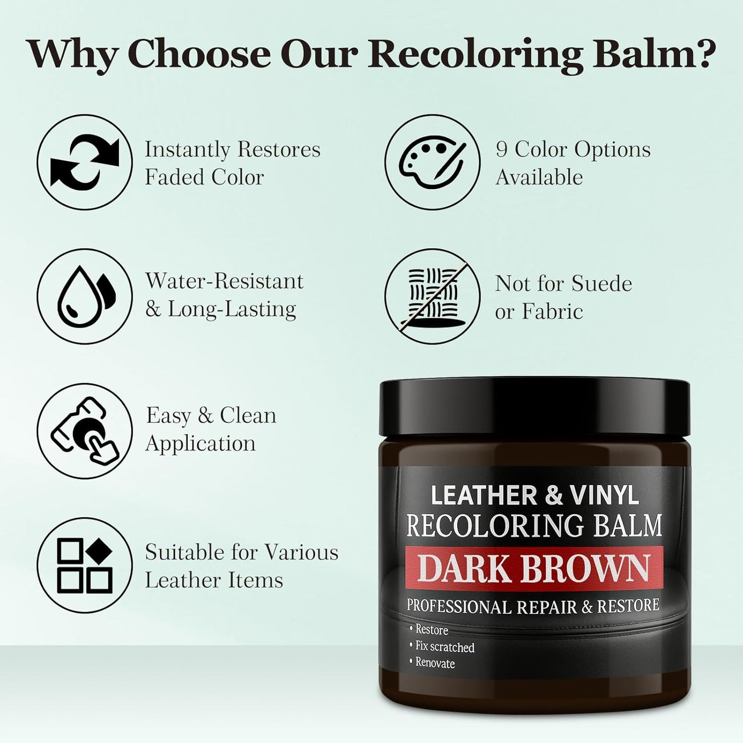 Leather Color Restorer, Leather Recoloring Balm, Scratch Remover, Leather Dye, Leather Paint, Leather Repair Kit for Furniture Couches Car Seats Shoes Bags, Black