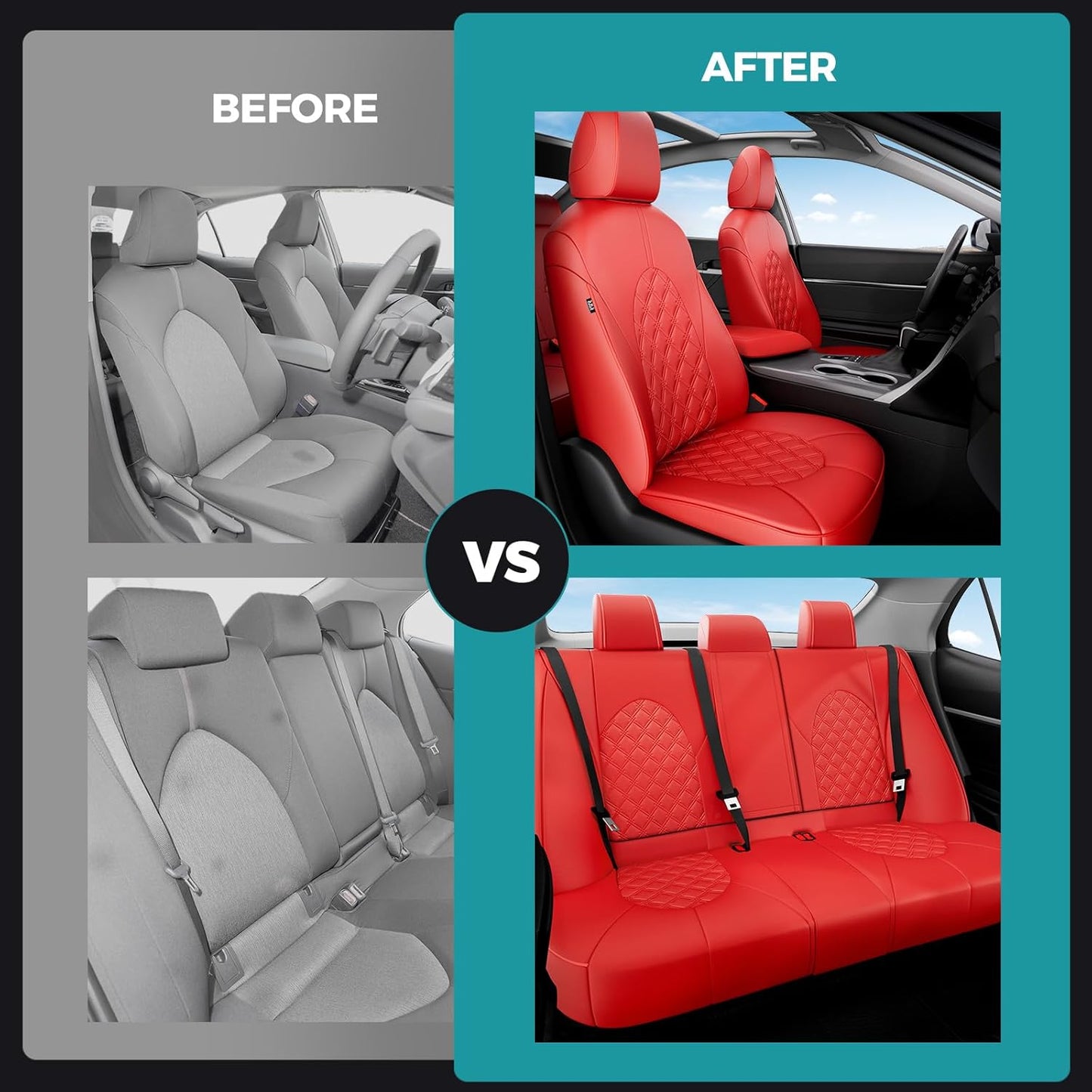 for Toyota Camry Seat Covers LE SE SE Nightshade 2018 2019 2020 2021 2022 2023 2024 - Custom Car Seat Covers Full Set, Waterproof Breathable Leather Seat Covers for Cars, Red Not for Hybrid