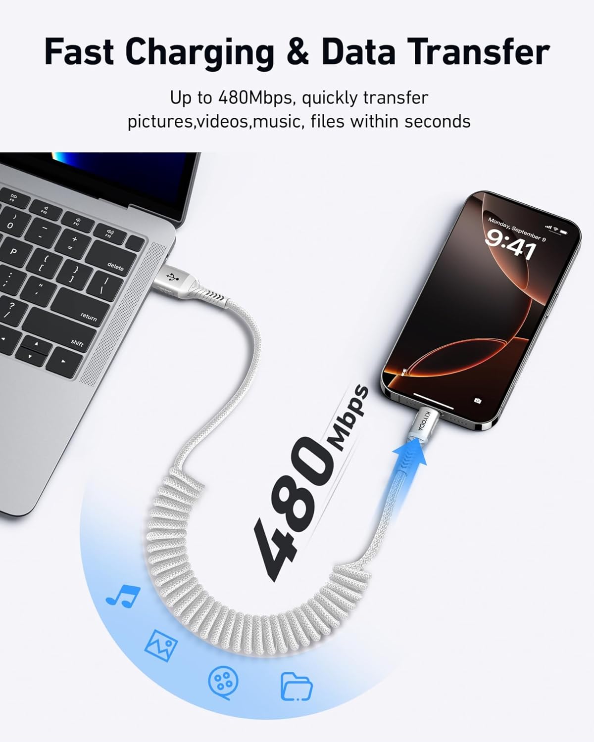 Coiled USB to USB C Cable 6FT, 2Pack Braided USB A to Type C Charger Cable for Car 66W Fast Charging Cord Compatible with iPhone 16 15 Pro Max, iPad, Samsung Galaxy, Google Pixel, LG Phones-Silver