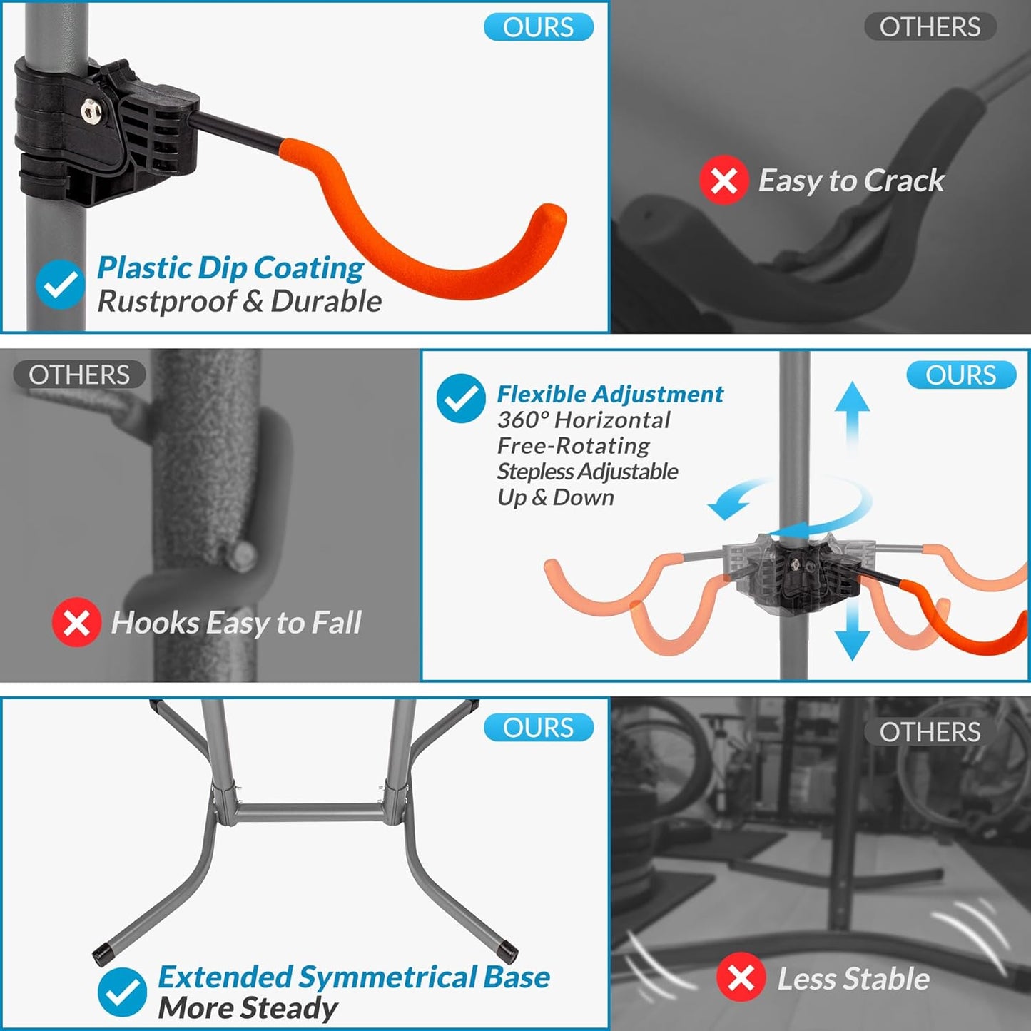 Suchtale 4 Bike Rack, Bicycle Rack, Bike Storage Rack for Garage Home, Freestanding Gravity Bike Stand, Adjustable Vertical Bicycle Holder for Indoor Outdoor, Bike Hanger Floor Parking Cycle Organizer