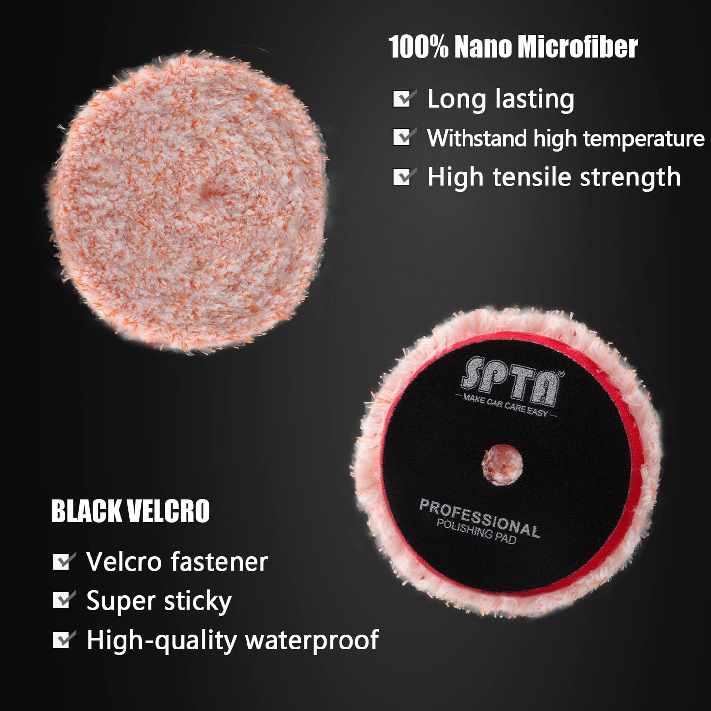 SPTA 5 Inch 125mm Body Repair Polishing Pad Set - 6 Pcs Buffing Pads with Sponge, Wool and Micro-Fiber for Car Detailing