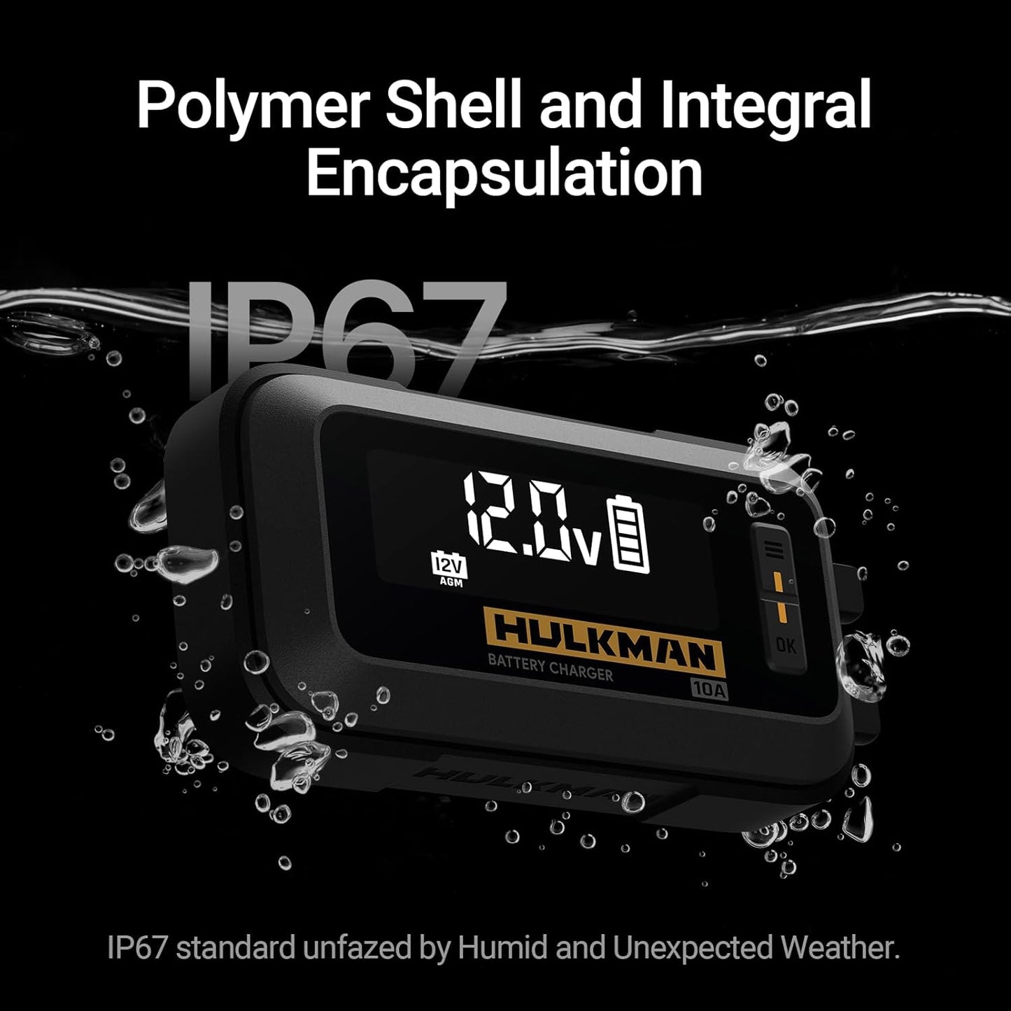 Hulkman Sigma 10, 10A 12V/6V Car Battery Charger for 30-240Ah, Battery Maintainer and Float Charger, Trickle Charger with Desulfator for Lead-Acid, LiFePO4 Battery, Automobile, Truck, Motorcycle, RV