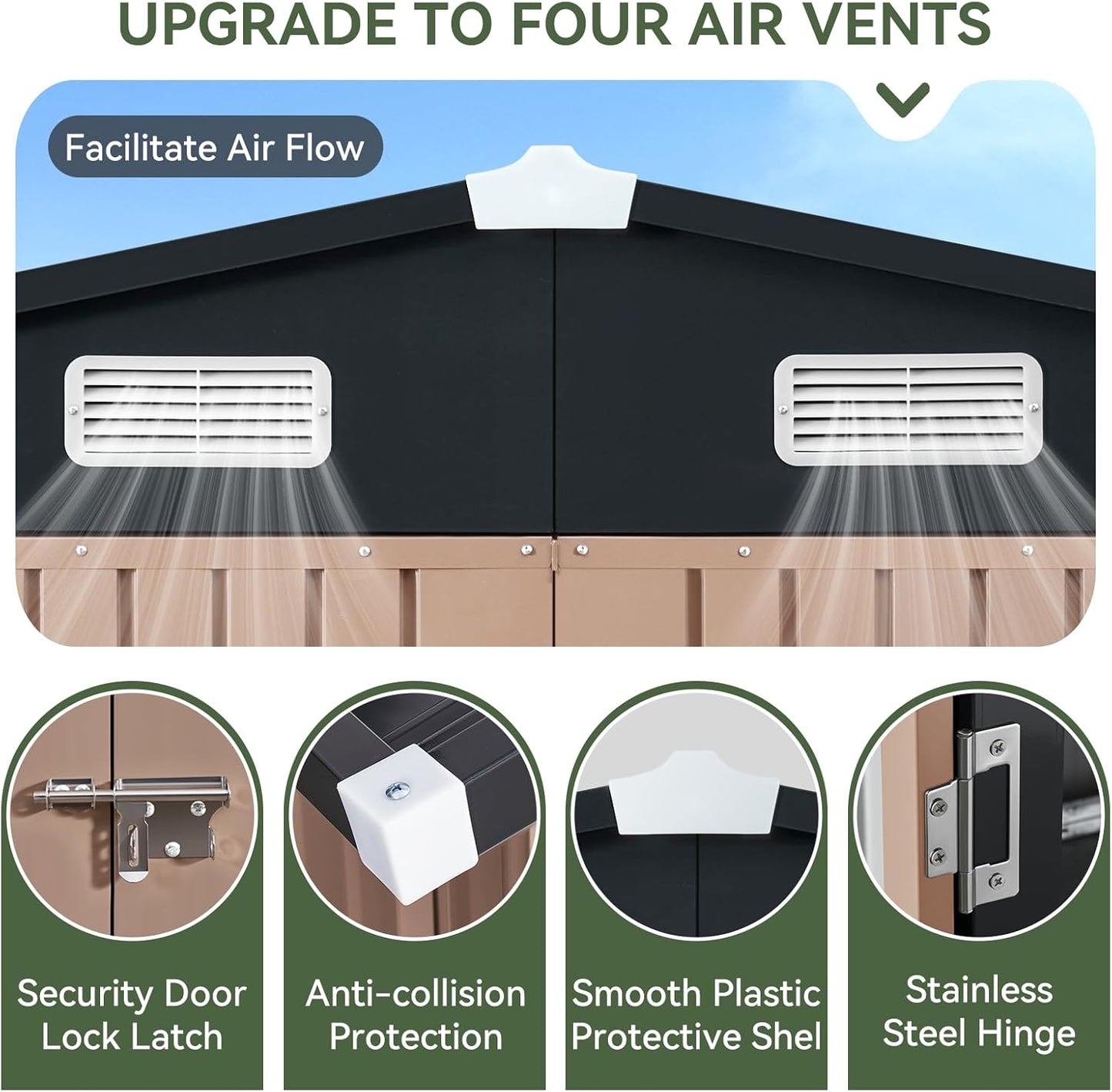 Aoxun 10 x 12FT Outdoor Storage Shed with Base Utility Garden Shed with Lockable Door & Sloped Roof Metal Sheds Outdoor Storage for Garden, Backyard, Patio and Backyard,(Brown/Base Included)